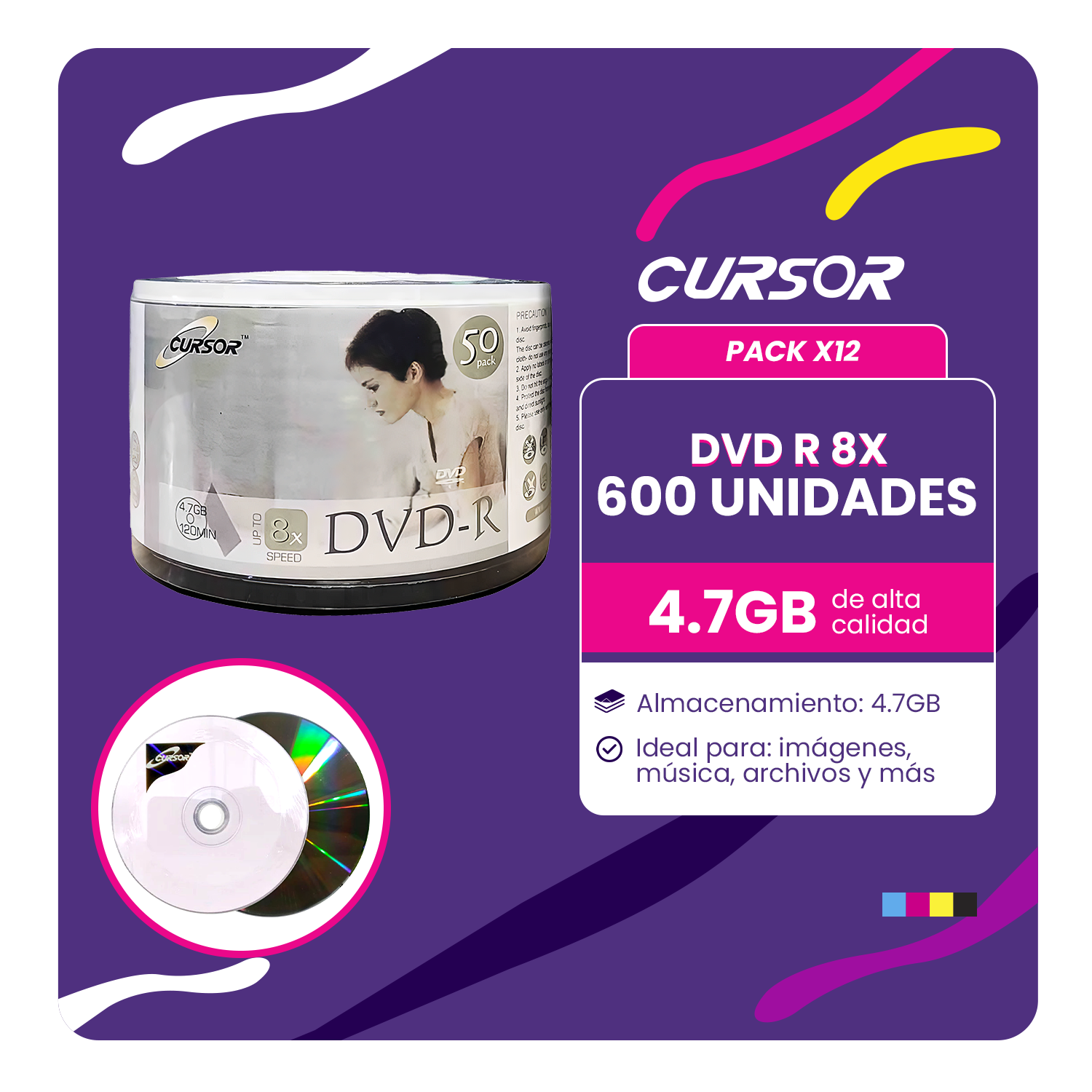 Dvd R 8x 4.7gb Logo Cursor Plus 50 Uni Pack 12-2
