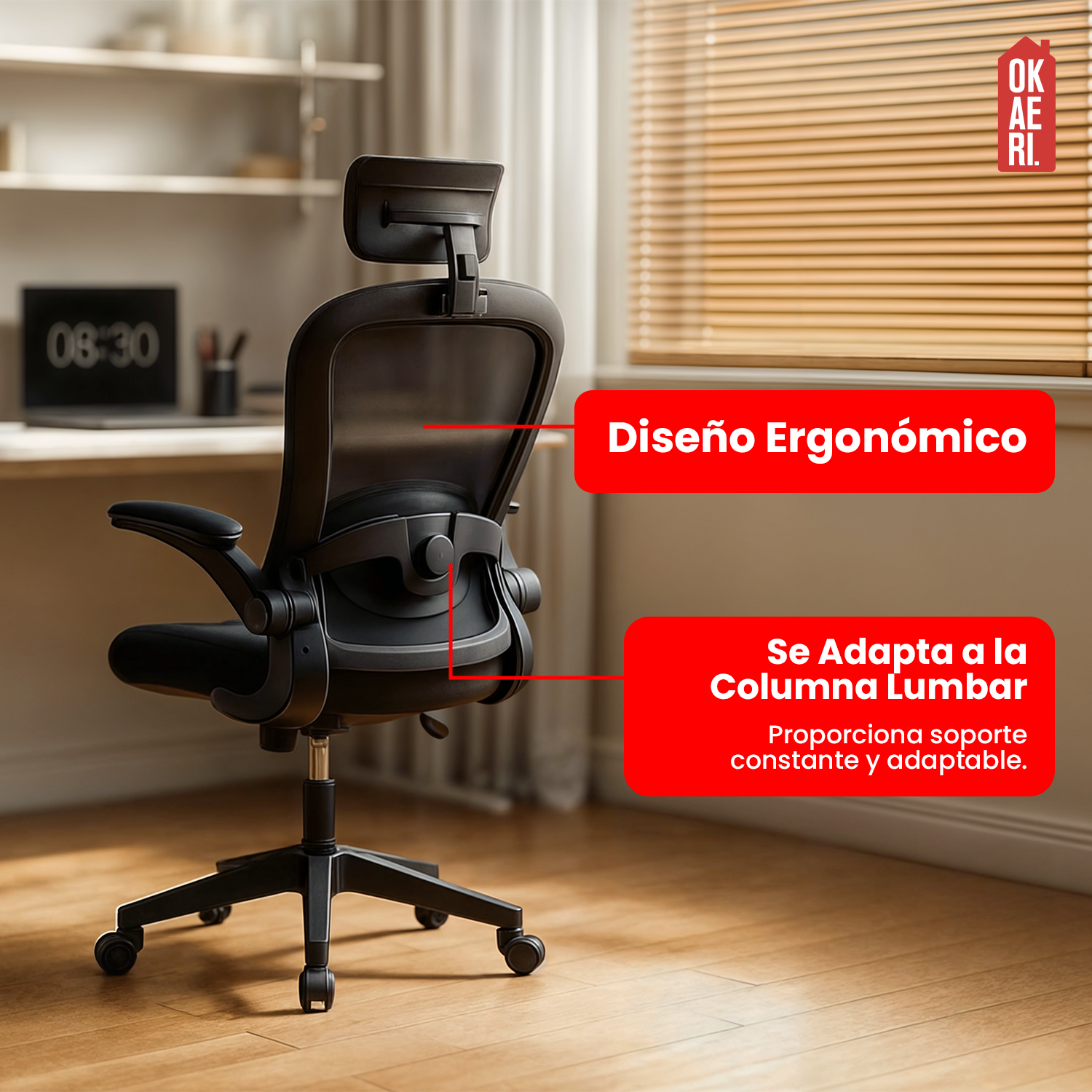 Silla Ergonómica Soporte Lumbar Biónico Reposacabezas OKAERI Ajustable Silla De Escritorio Oficina E-1