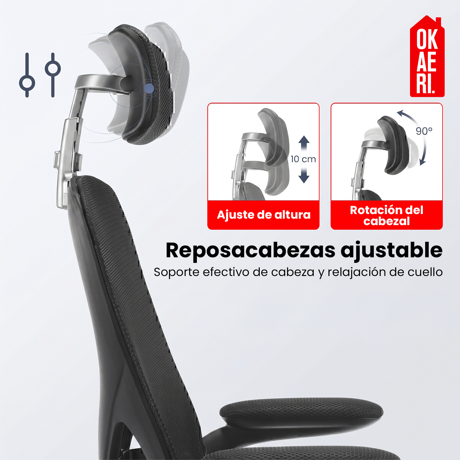Silla Ergonómica Soporte Lumbar Biónico Reposacabezas OKAERI Ajustable Silla De Escritorio Oficina E-6