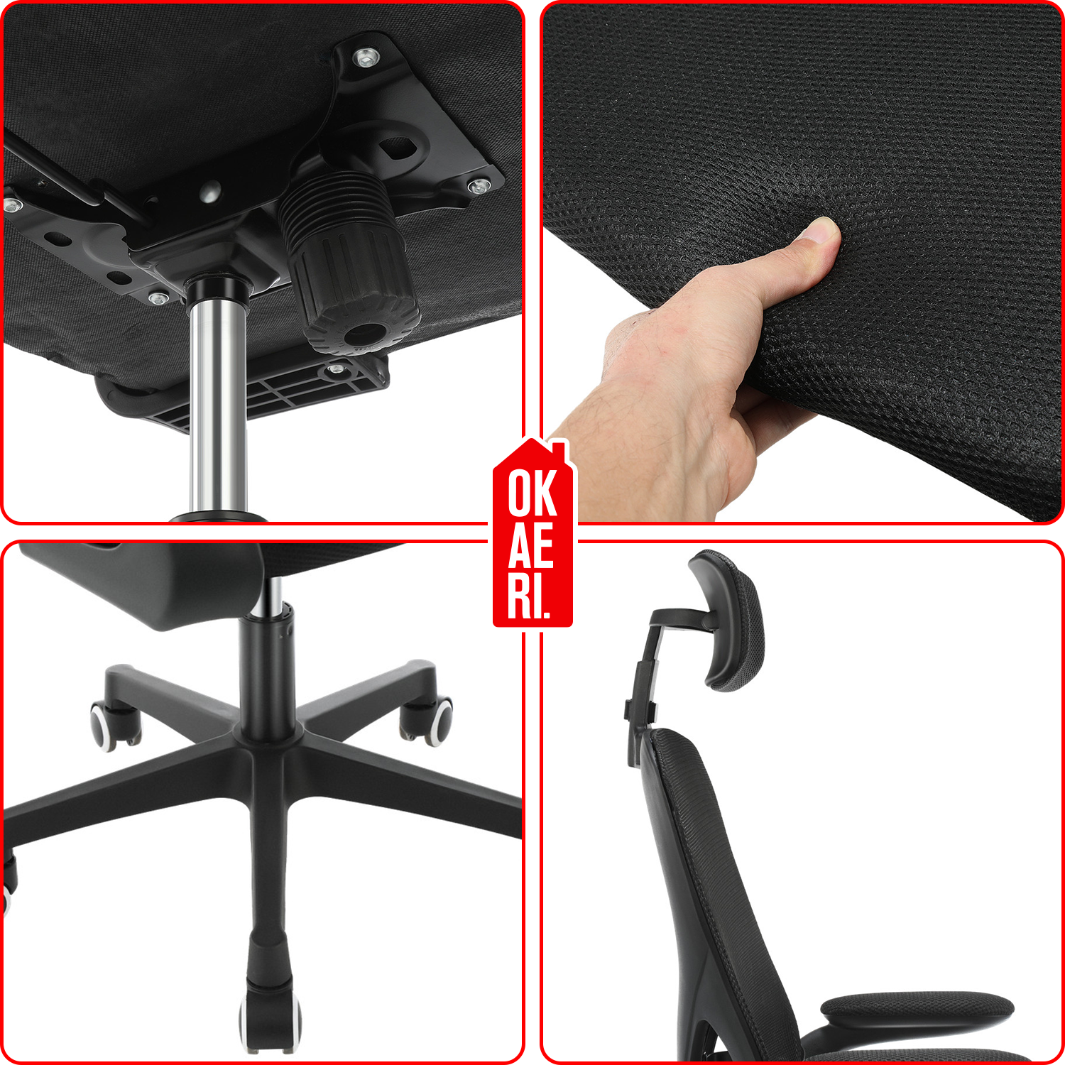 Silla Ergonómica Soporte Lumbar Biónico Reposacabezas OKAERI Ajustable Silla De Escritorio Oficina E-8