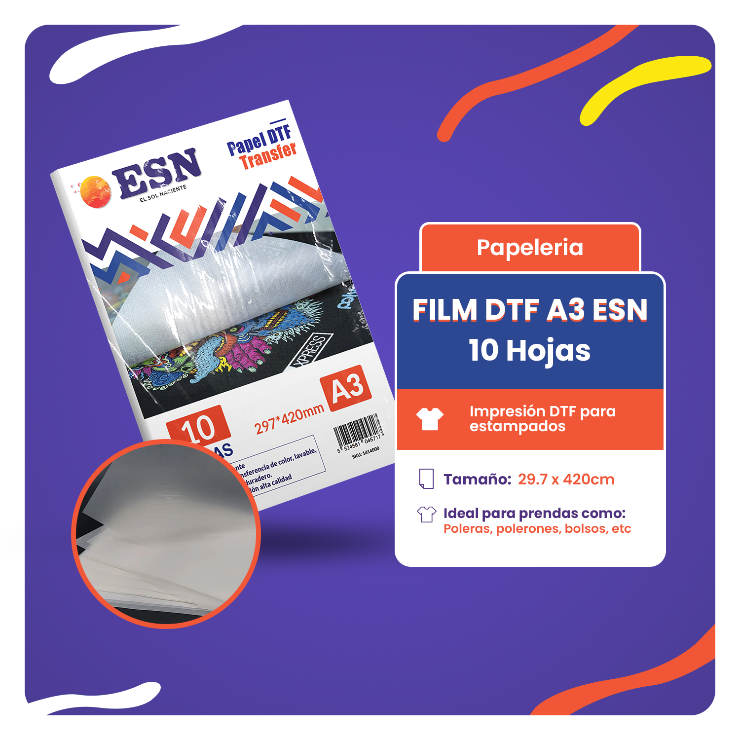 Papel Film Dtf A4 10 Hojas - Direct To Film - Esn-2