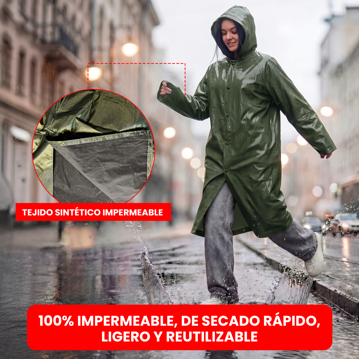 Poncho Impermeable Con Gorro Capa Para Lluvia Reforzado-5
