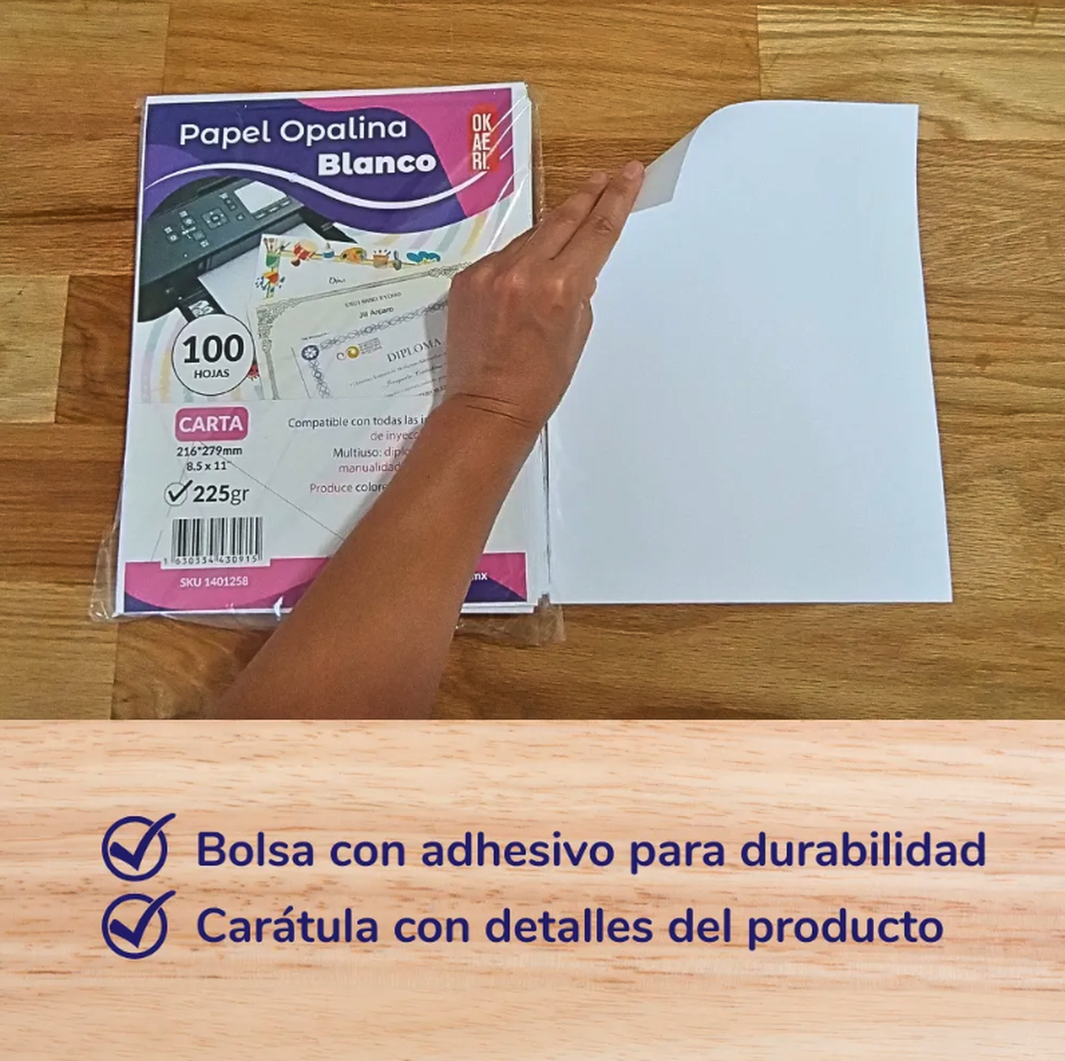 Papel Opalina lisa 225gr Tamaño Carta 100 Hojas-2