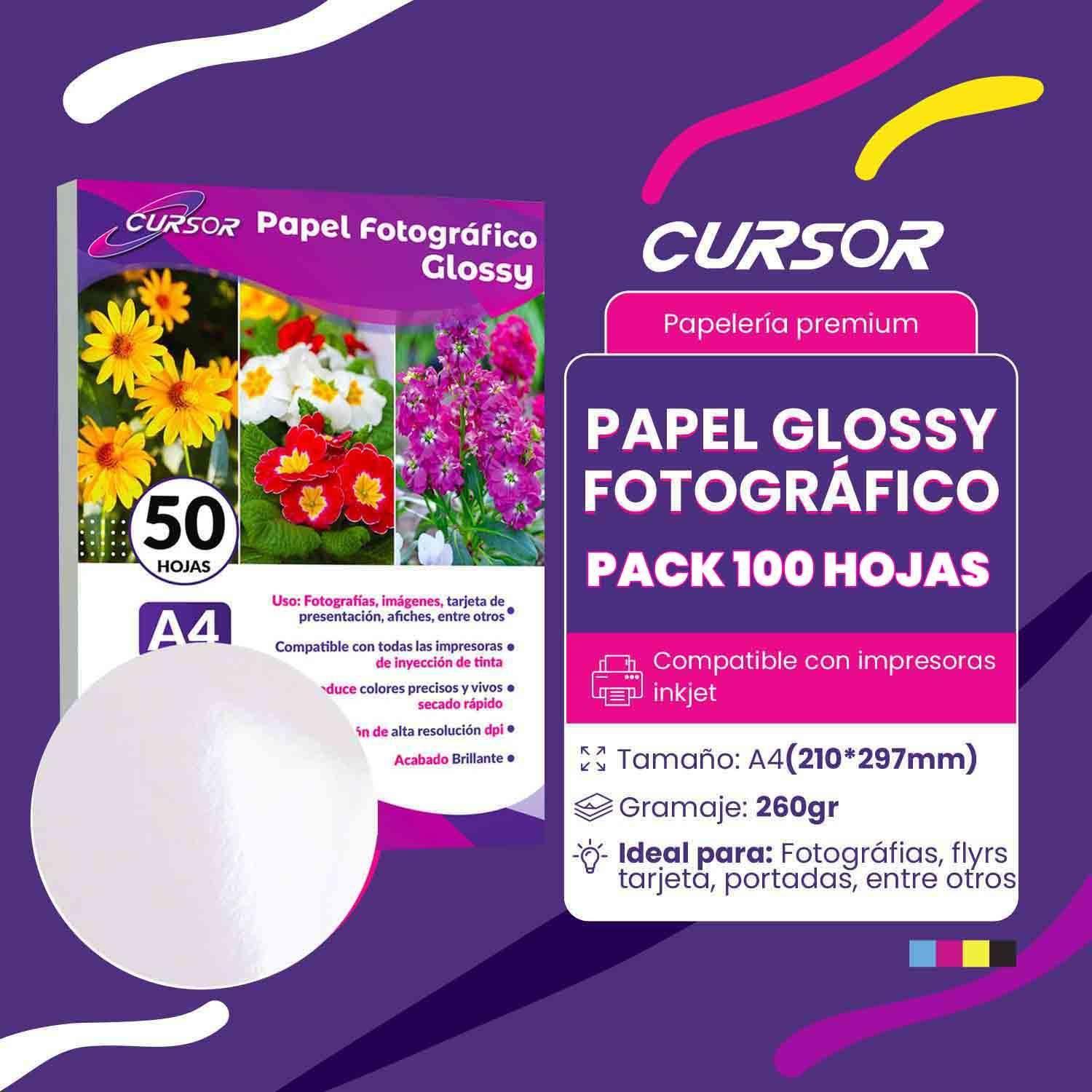 Papel Glossy Fotografico Brillante A4 260g 100 Hojas Cursor-8