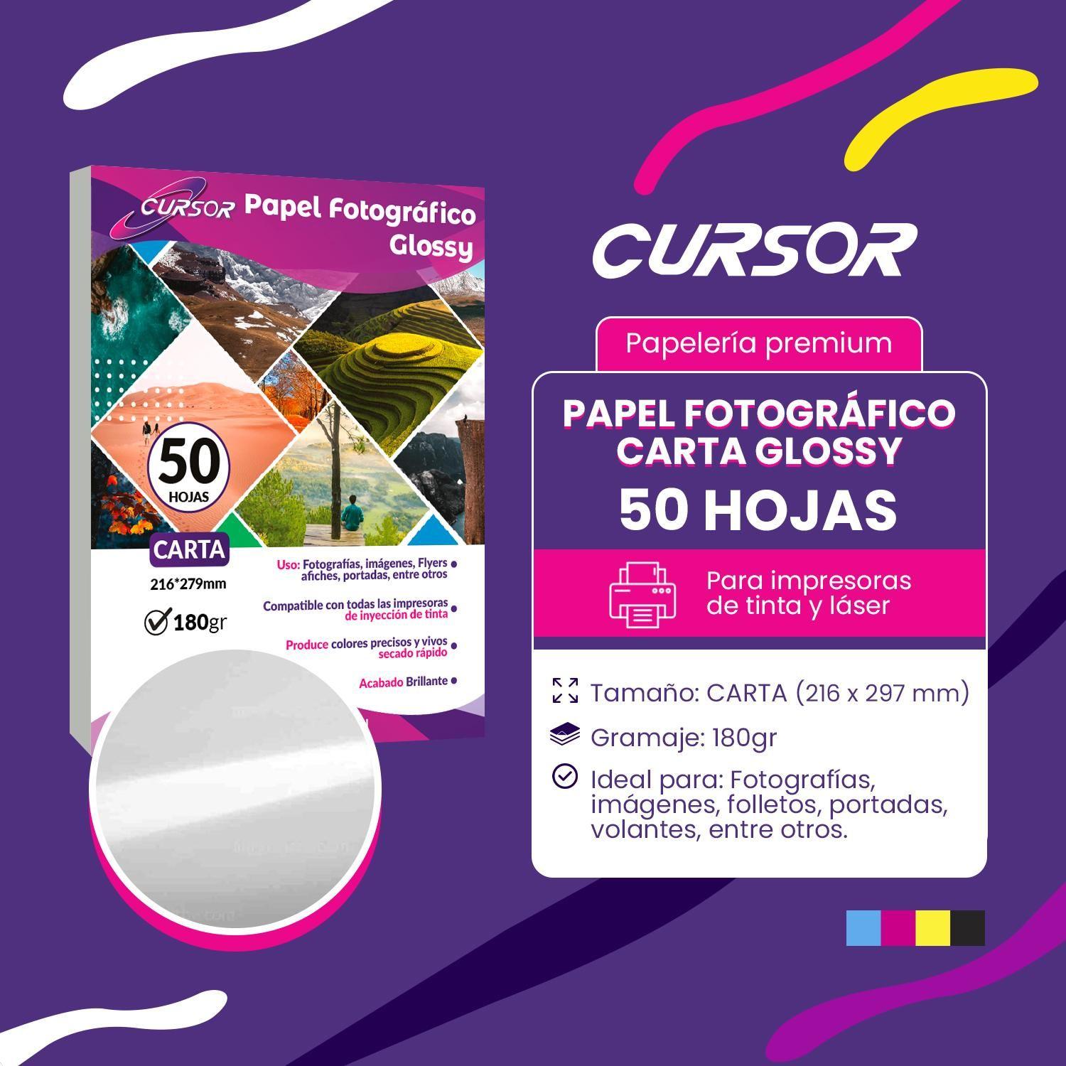 Papel Fotografico Glossy Carta/180gr/50 Hjs/ Cursor-1