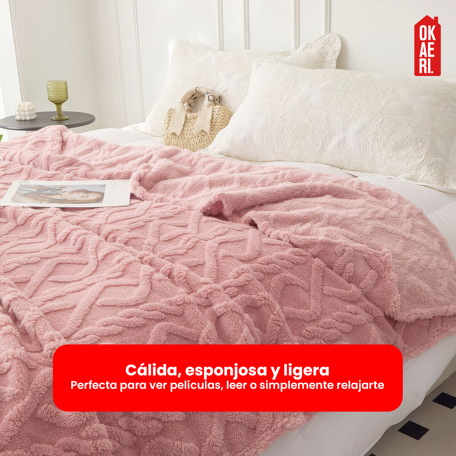 MANTA DISEÑO TRENZADO CON CHIPORRO S. BORDE 2 PLAZAS Beige-3
