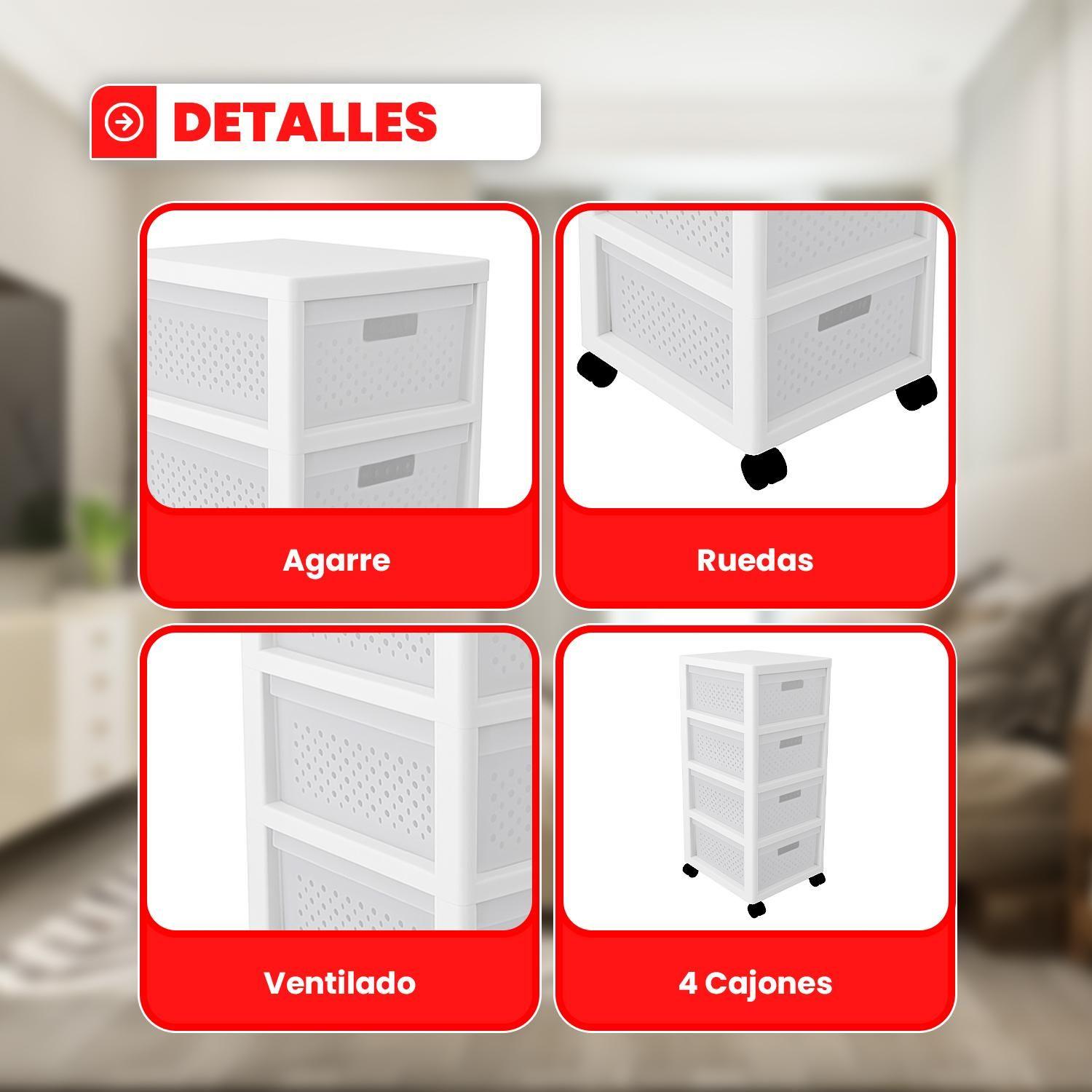 Cajonera Plástica Organizadora 4 Cajones Con Ruedas-3