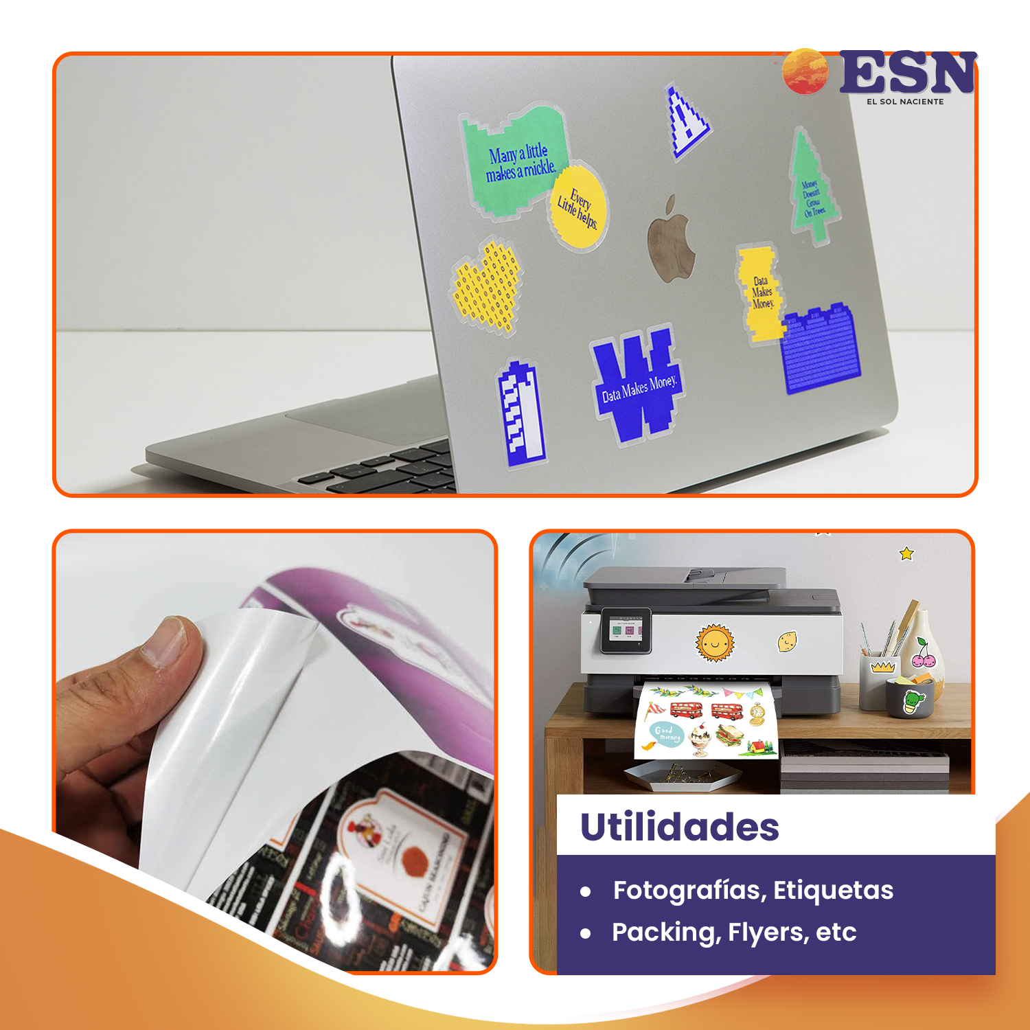 PAPEL FOTOGRAFICO ADHESIVO A4 115G GLOSSY BRILLANTE 20H ESN-3