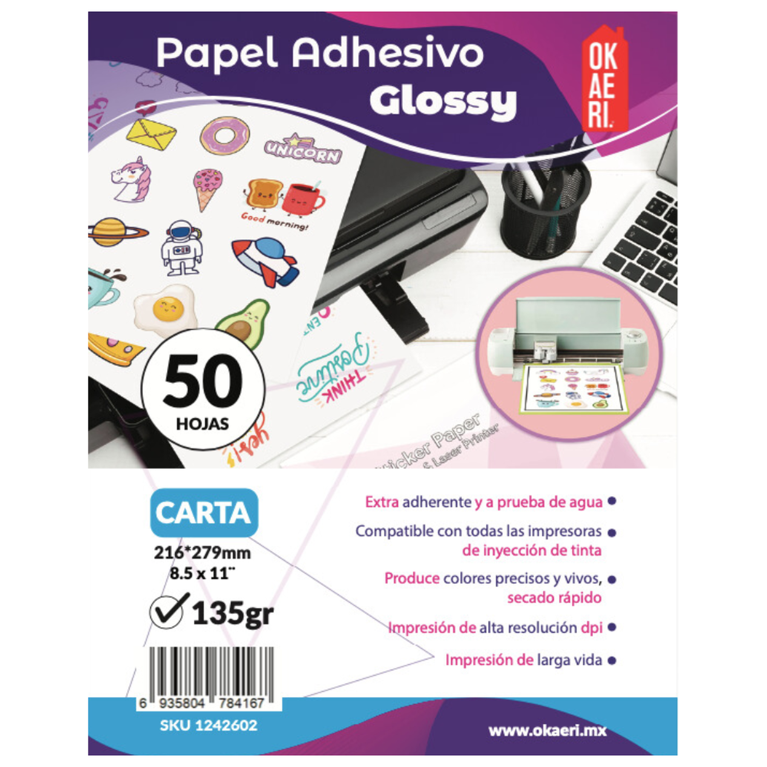 PAPEL ADHESIVO GLOSSY CARTA 135G 50 HOJAS cursor-8