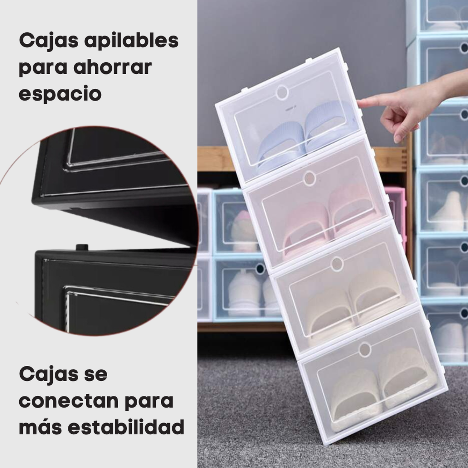 12 Cajas De Zapatos Apilables Okaeri Zapatero Blanco-7
