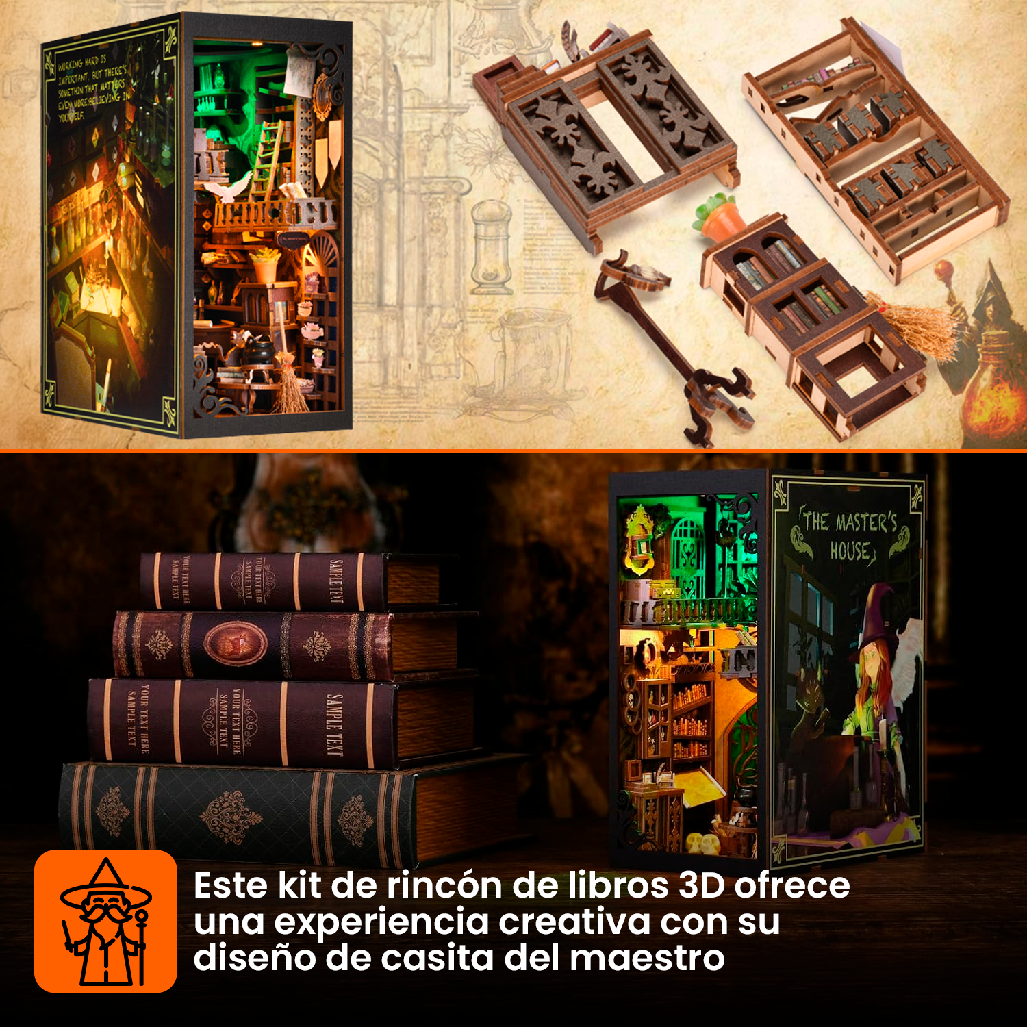 Book Nook Separador De Libros Exploración Mágica 3D Luz Led-4