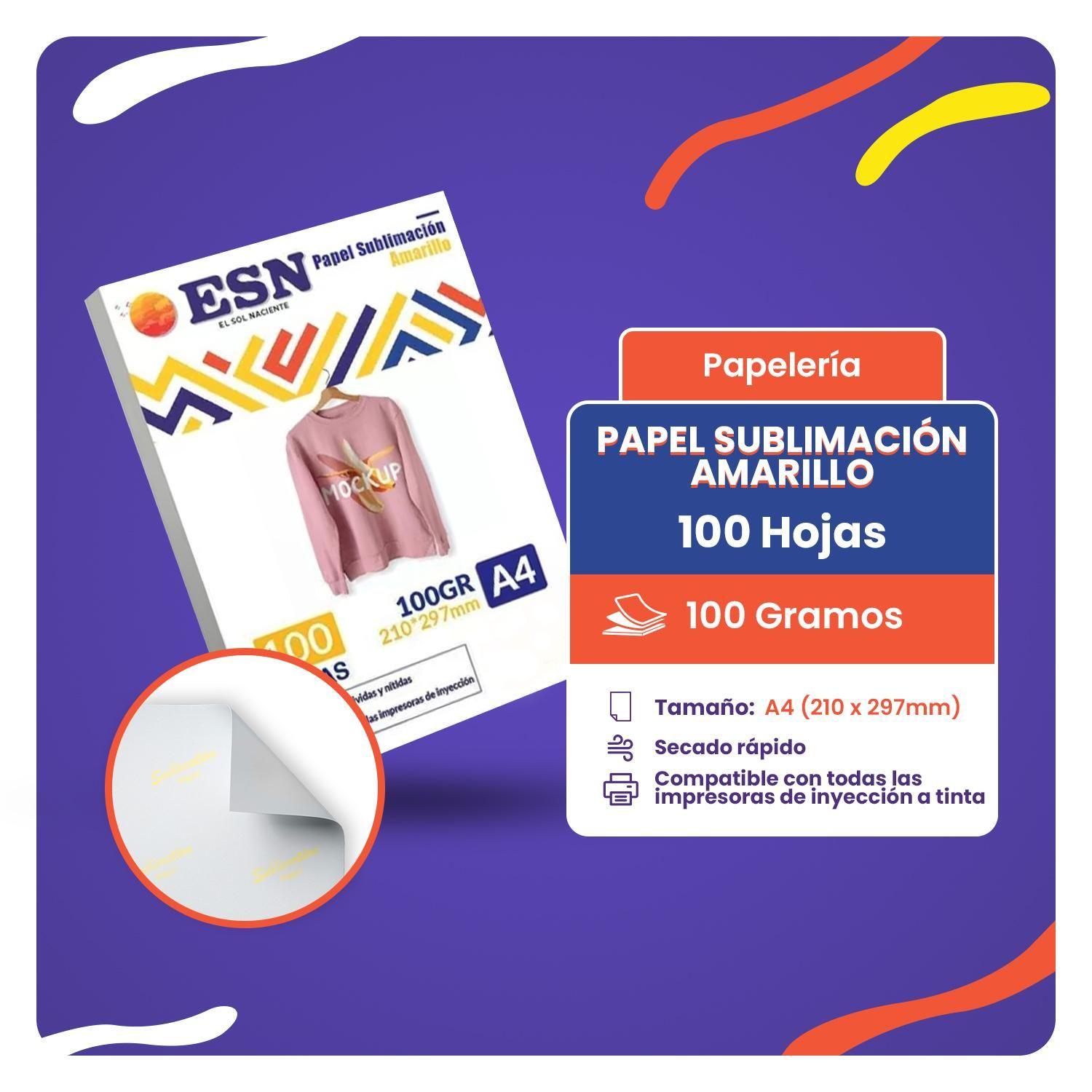 Papel Sublimación Secado Rápido Amarillo A4 100gr 100h Esn-2