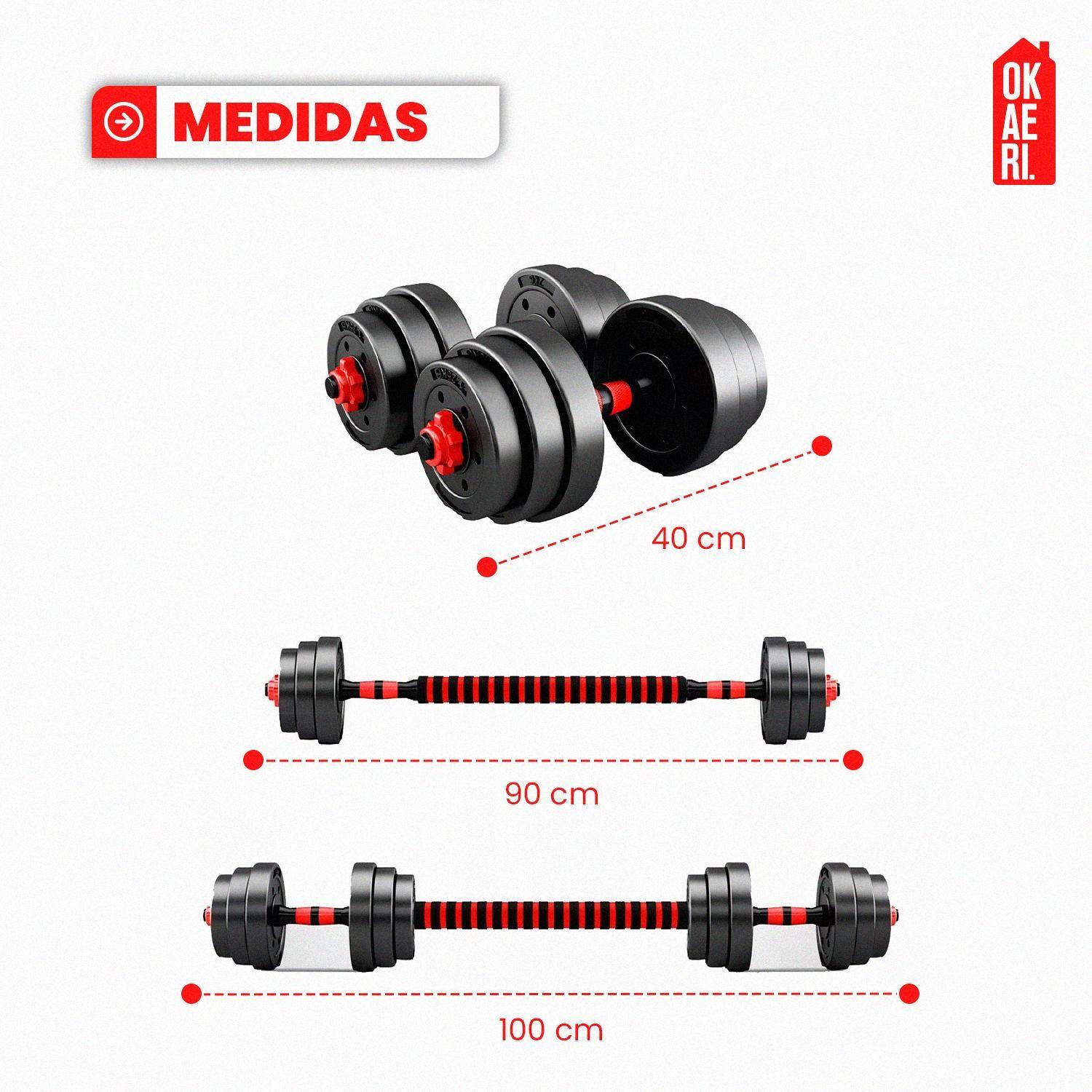 Set Mancuerna ajustable 20kl Pesa Rusa, Barra Extension Marca Okaeri-1
