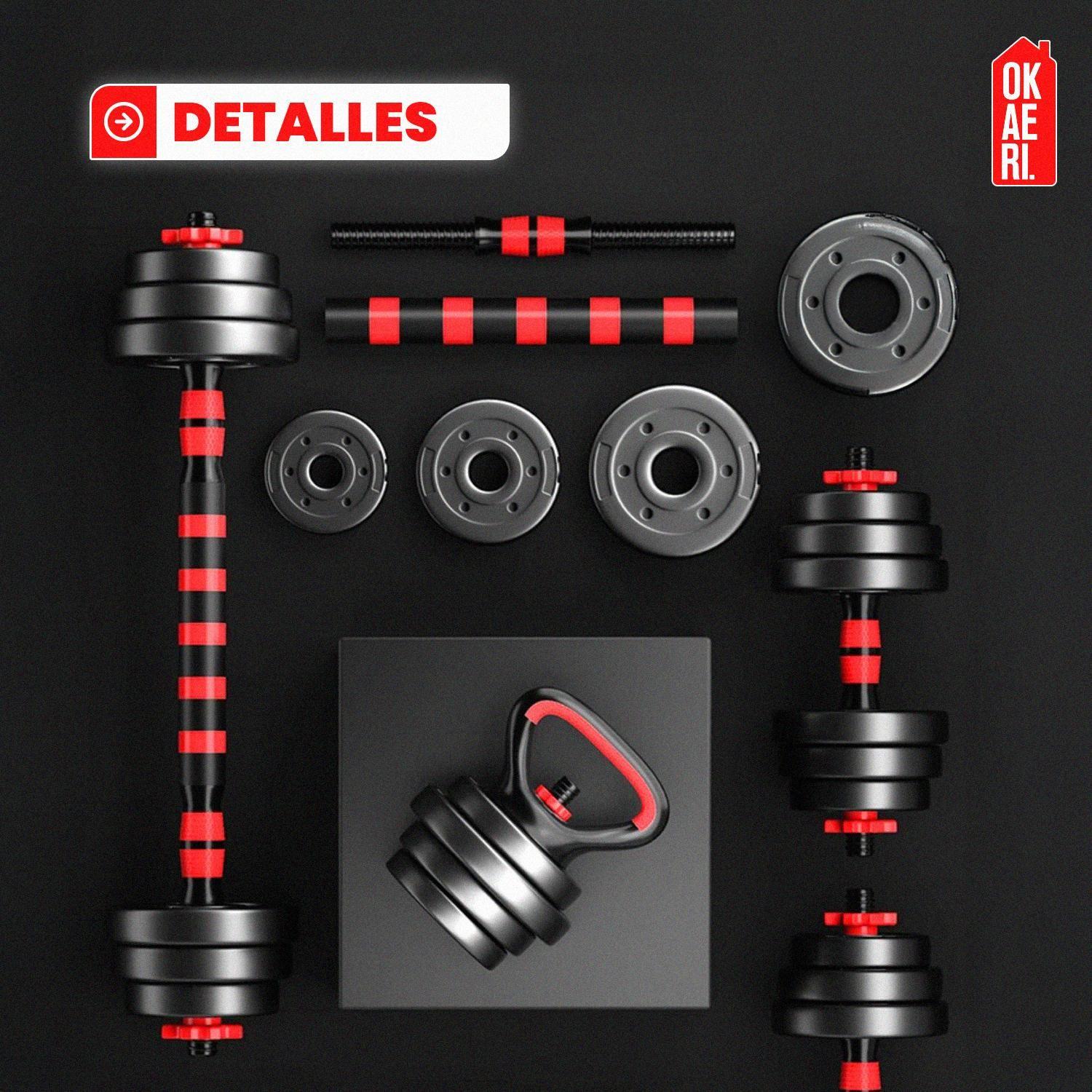 Set Mancuerna ajustable 20kl Pesa Rusa, Barra Extension Marca Okaeri-5