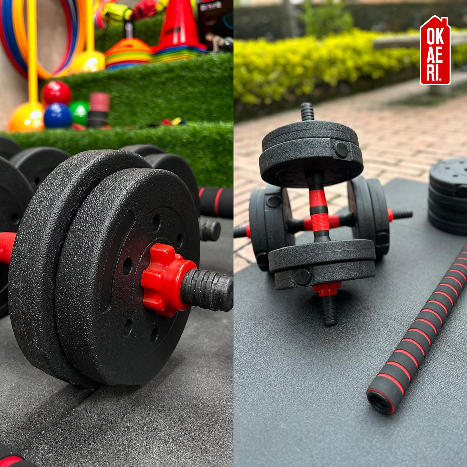 Set Mancuerna ajustable 20kl Pesa Rusa, Barra Extension Marca Okaeri-5