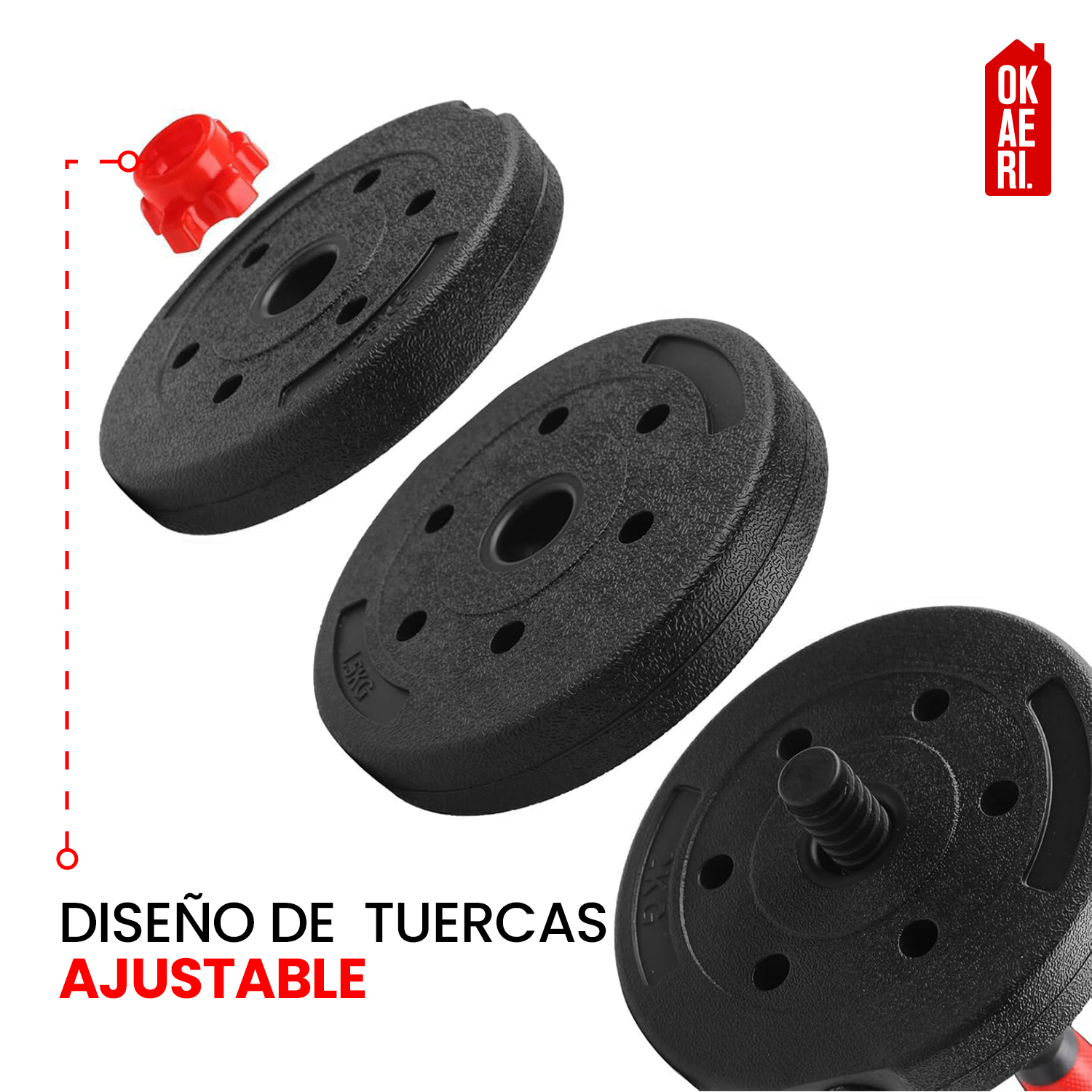 Set Mancuerna ajustable 20kl Pesa Rusa, Barra Extension Marca Okaeri-8