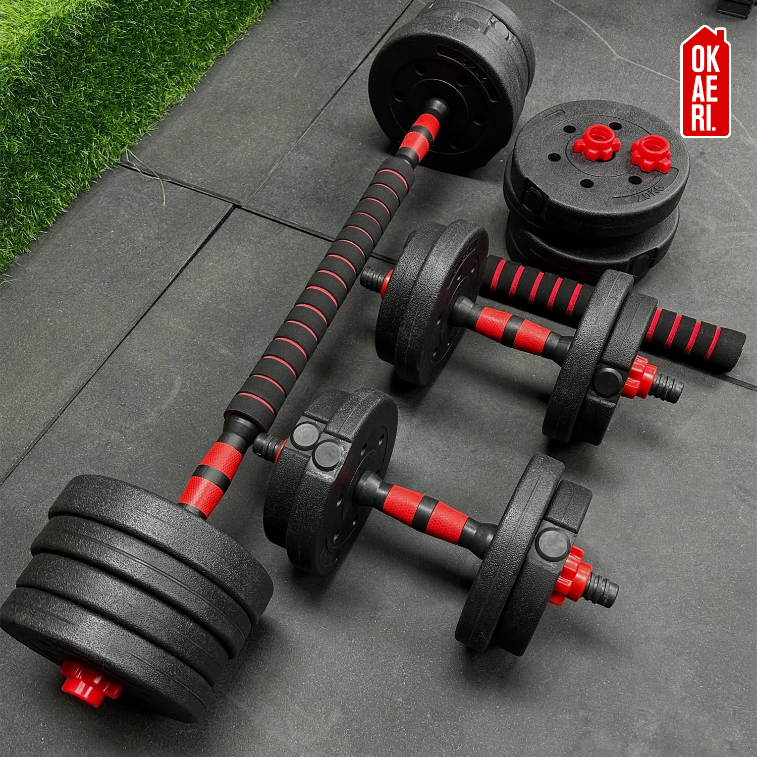 Set Mancuerna ajustable 20kl Pesa Rusa, Barra Extension Marca Okaeri-9