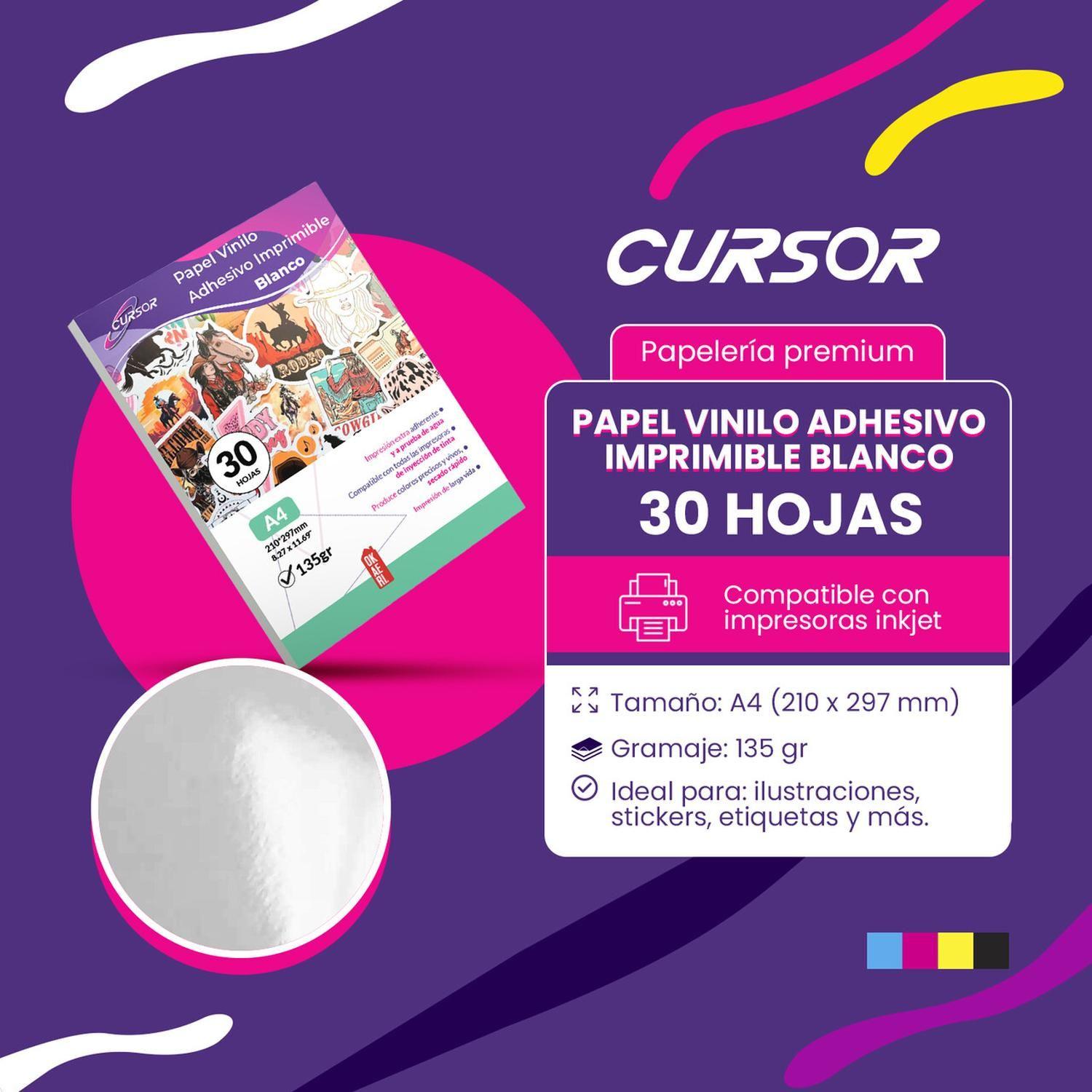 PAPEL VINILO ADHESIVO BLANCO CURSOR 30 HOJAS A4 INKJET-2