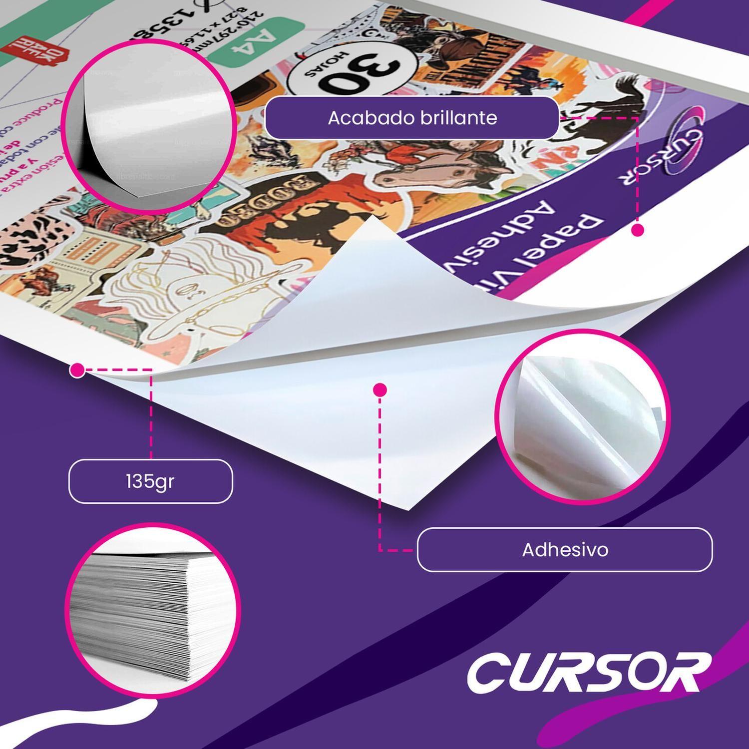 PAPEL VINILO ADHESIVO BLANCO CURSOR 30 HOJAS A4 INKJET-3