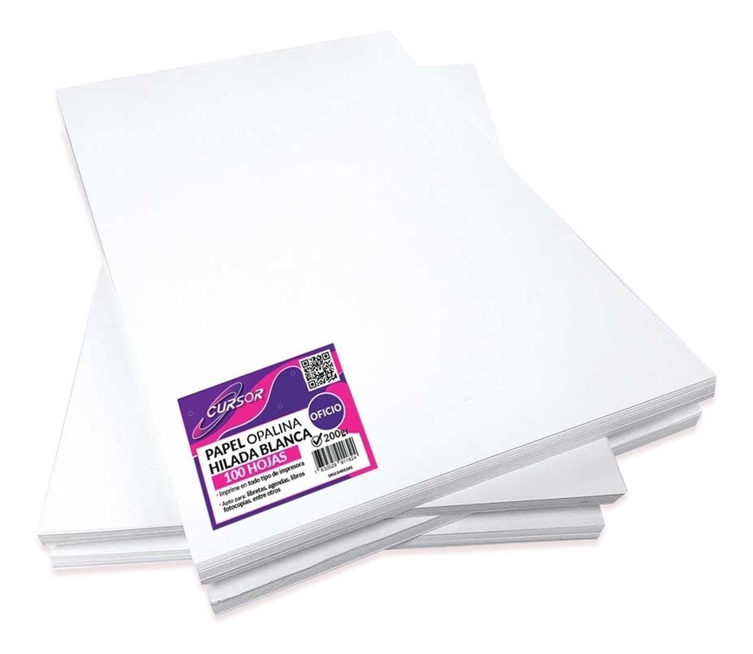 Papel Opalina Hilada 200g Blanca Oficio Cursor 100 Hojas-1