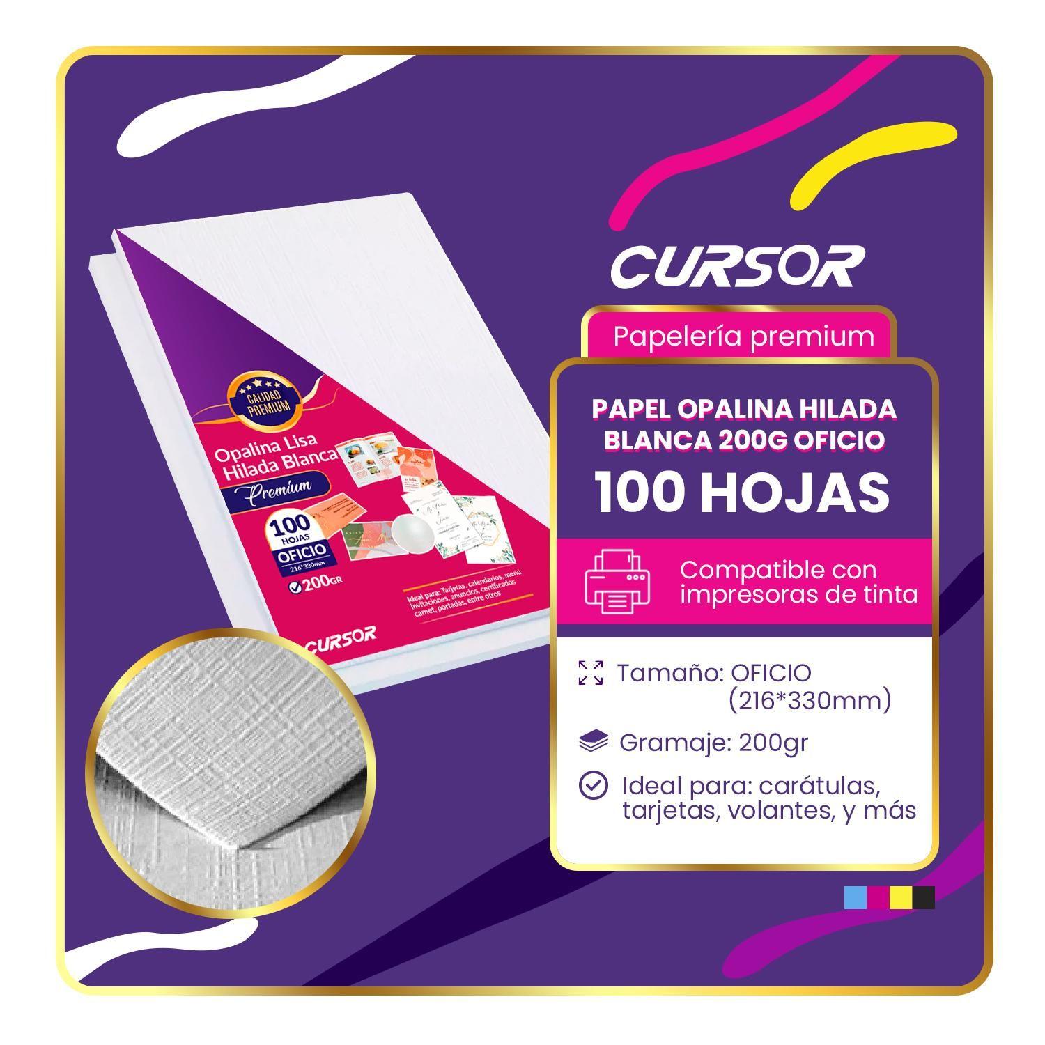 Papel Opalina Hilada 200g Blanca Oficio Cursor 100 Hojas-2