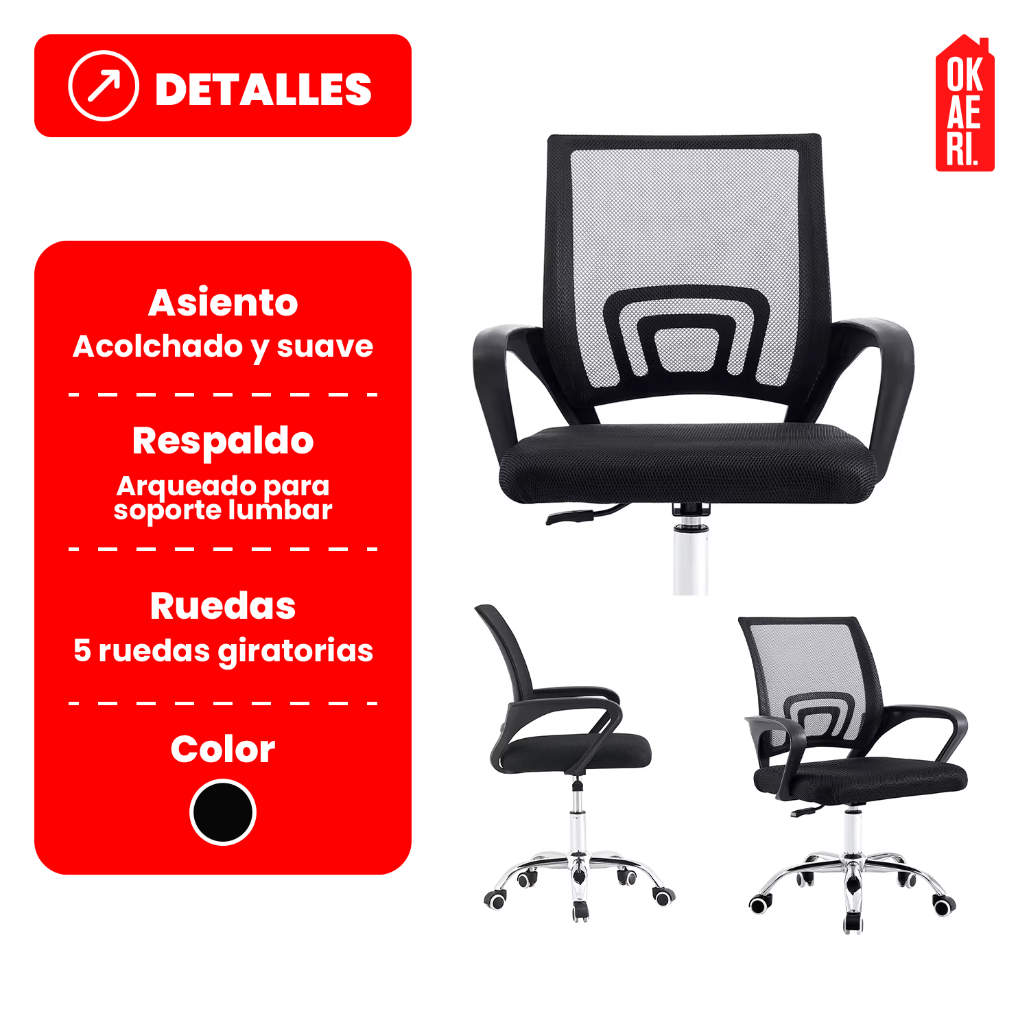 Silla De Escritorio Okaeri Negra Con Tapizado De Goma-2