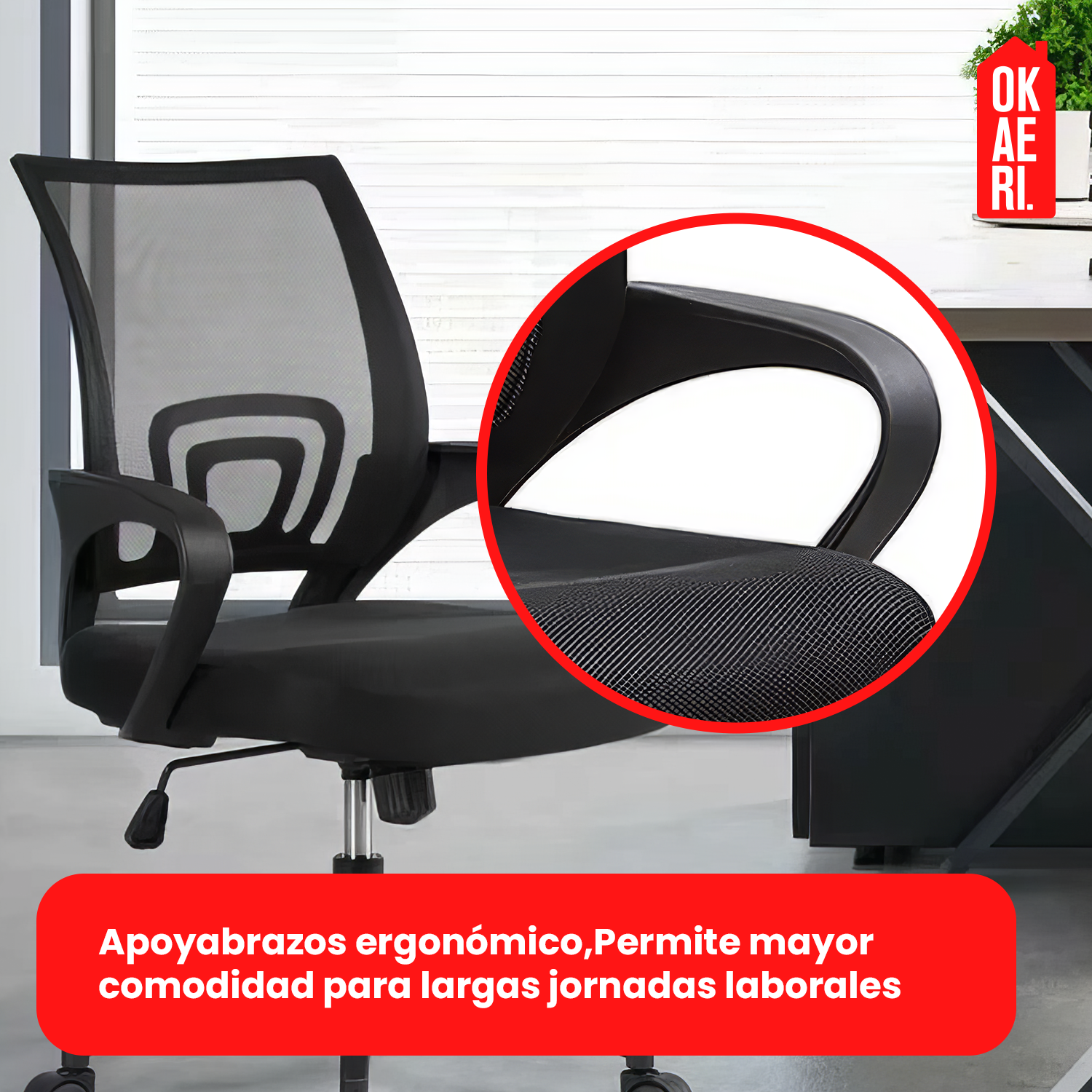 Silla De Escritorio Okaeri Negra Con Tapizado De Goma-3