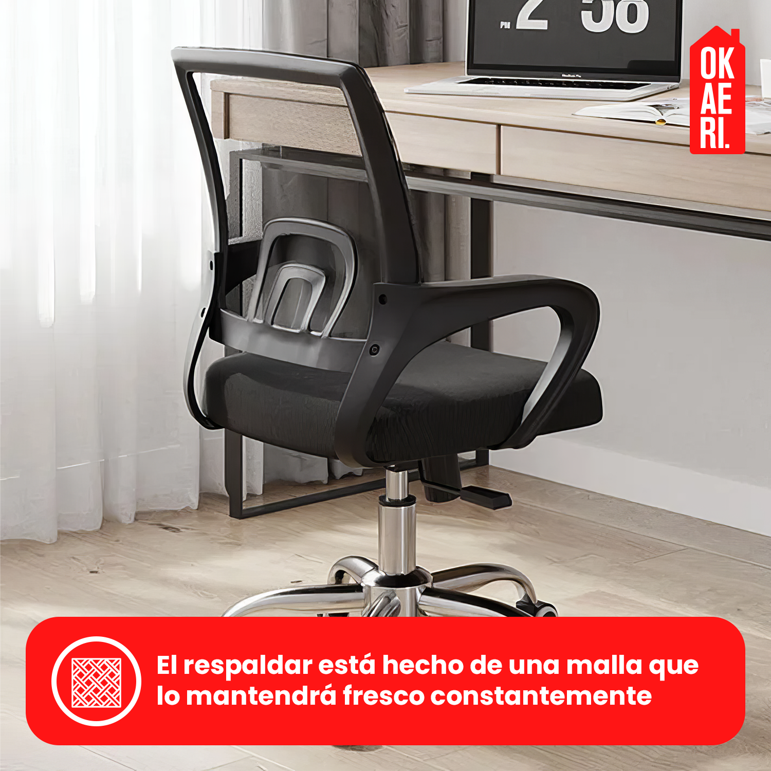 Silla De Escritorio Okaeri Negra Con Tapizado De Goma-4