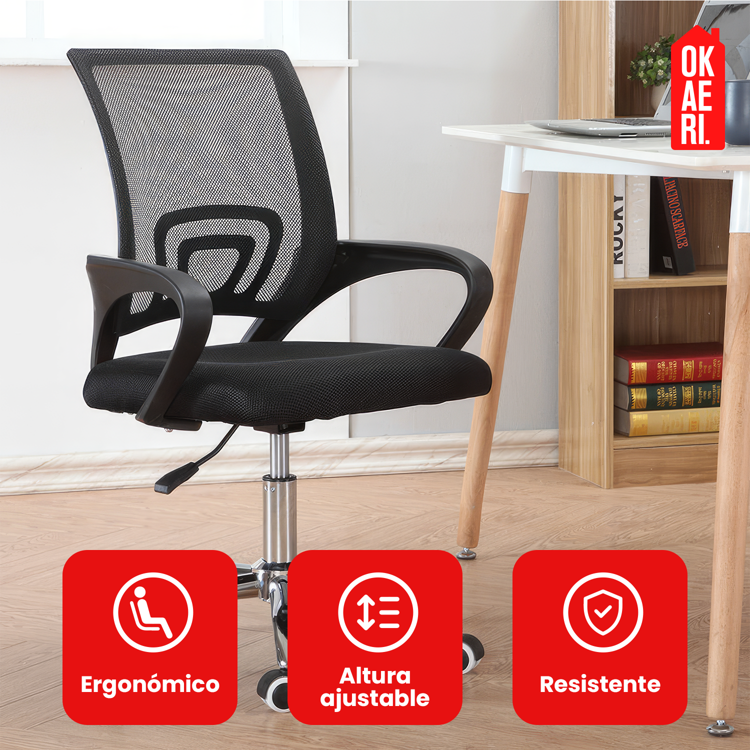 Silla De Escritorio Okaeri Negra Con Tapizado De Goma-5