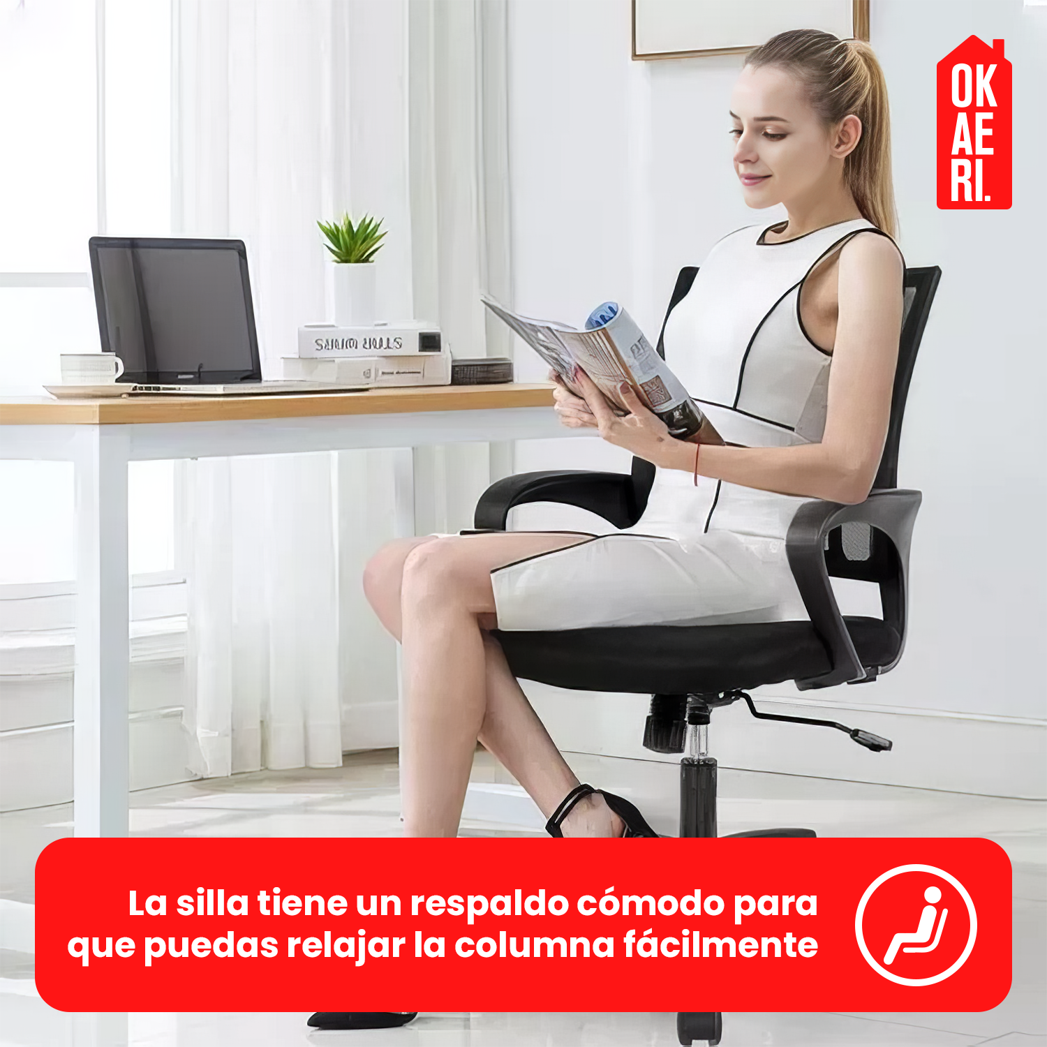 Silla De Escritorio Okaeri Negra Con Tapizado De Goma-7