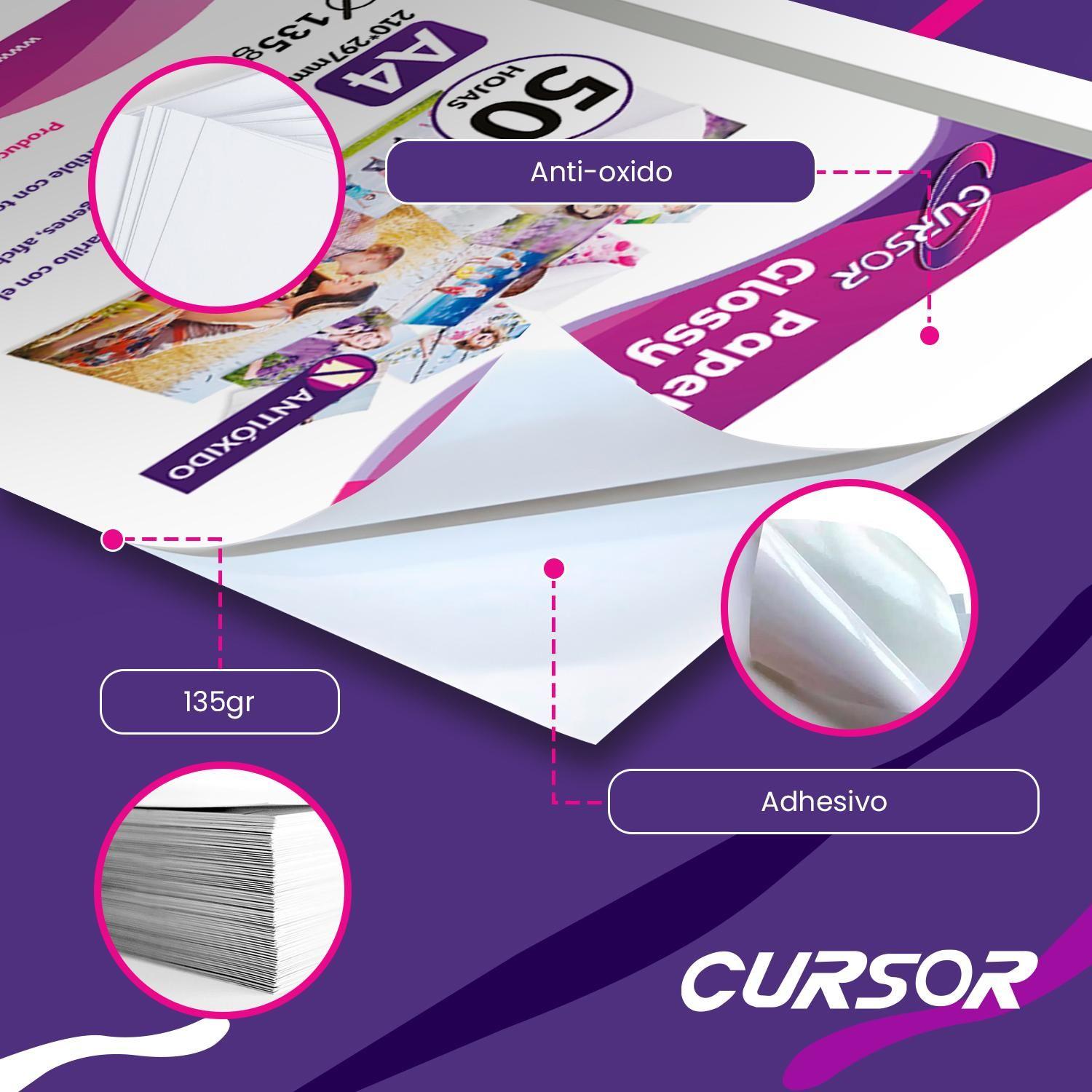 PACK X 2  PAPEL ADHESIVO GLOSSY ANTIOXIDO A4 135G 50H CURSOR-2