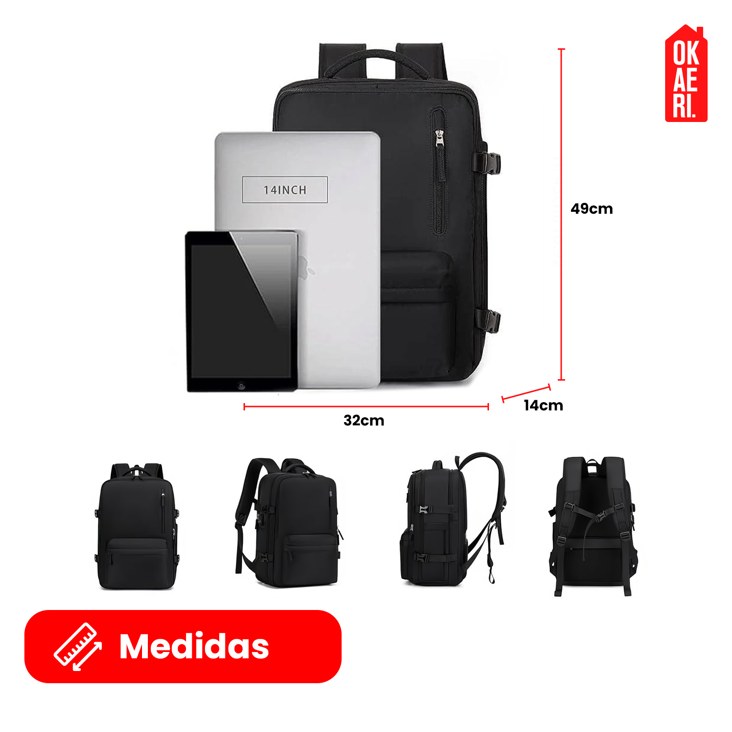 Mochila De Viaje Impermeable Avión Aprobado Capacidad De 40L-2