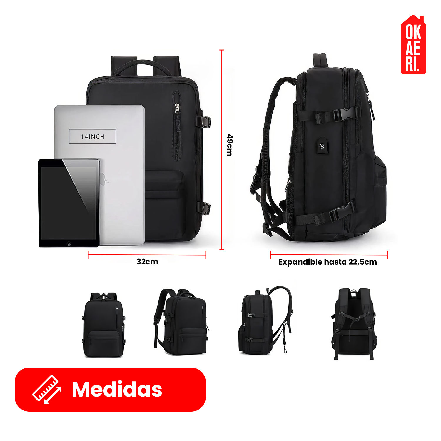 Mochila De Viaje Impermeable Avión Aprobado Capacidad De 40L-3