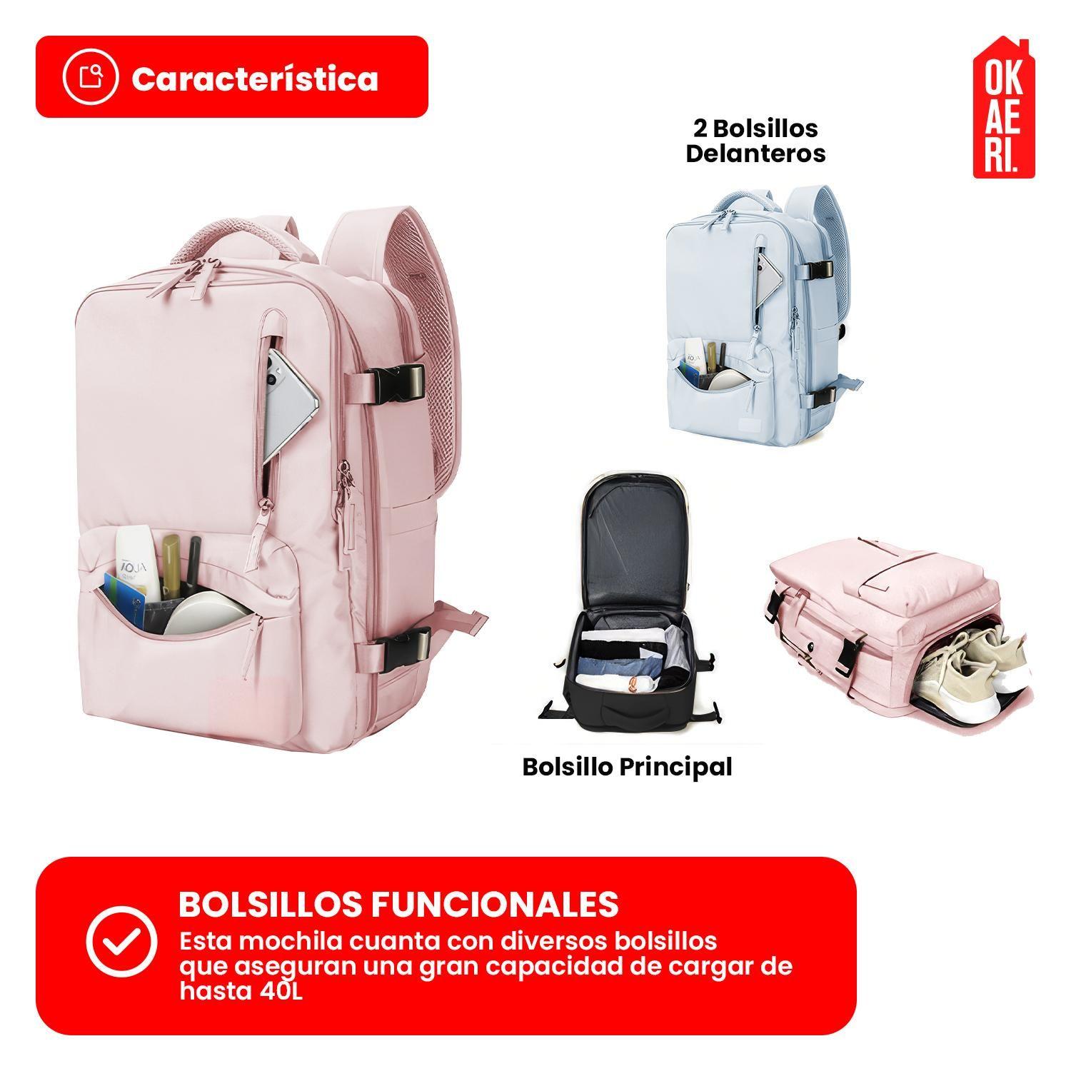 Mochila De Viaje Impermeable Avión Aprobado Capacidad De 40L-4