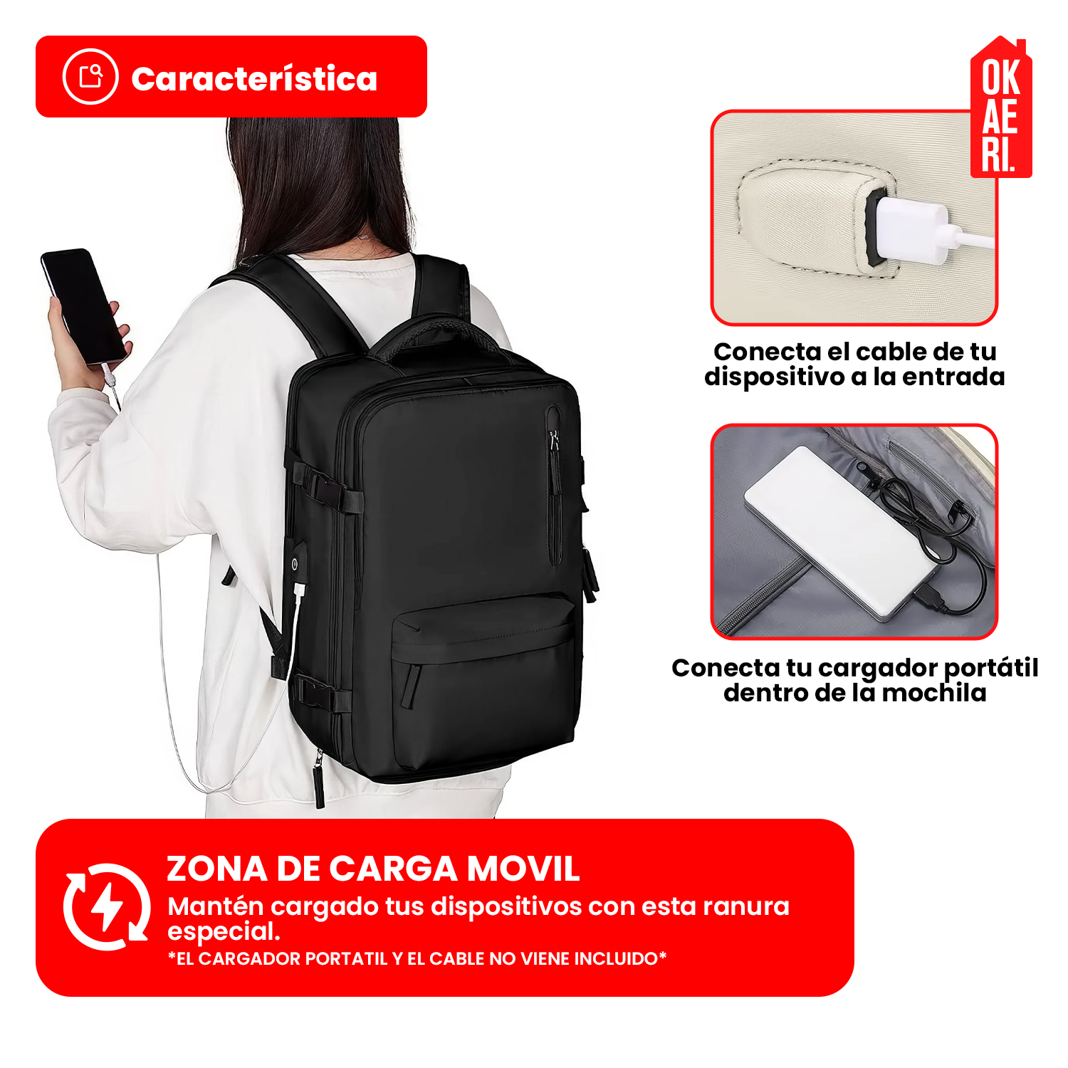 Mochila De Viaje Impermeable Avión Aprobado Capacidad De 40L-5