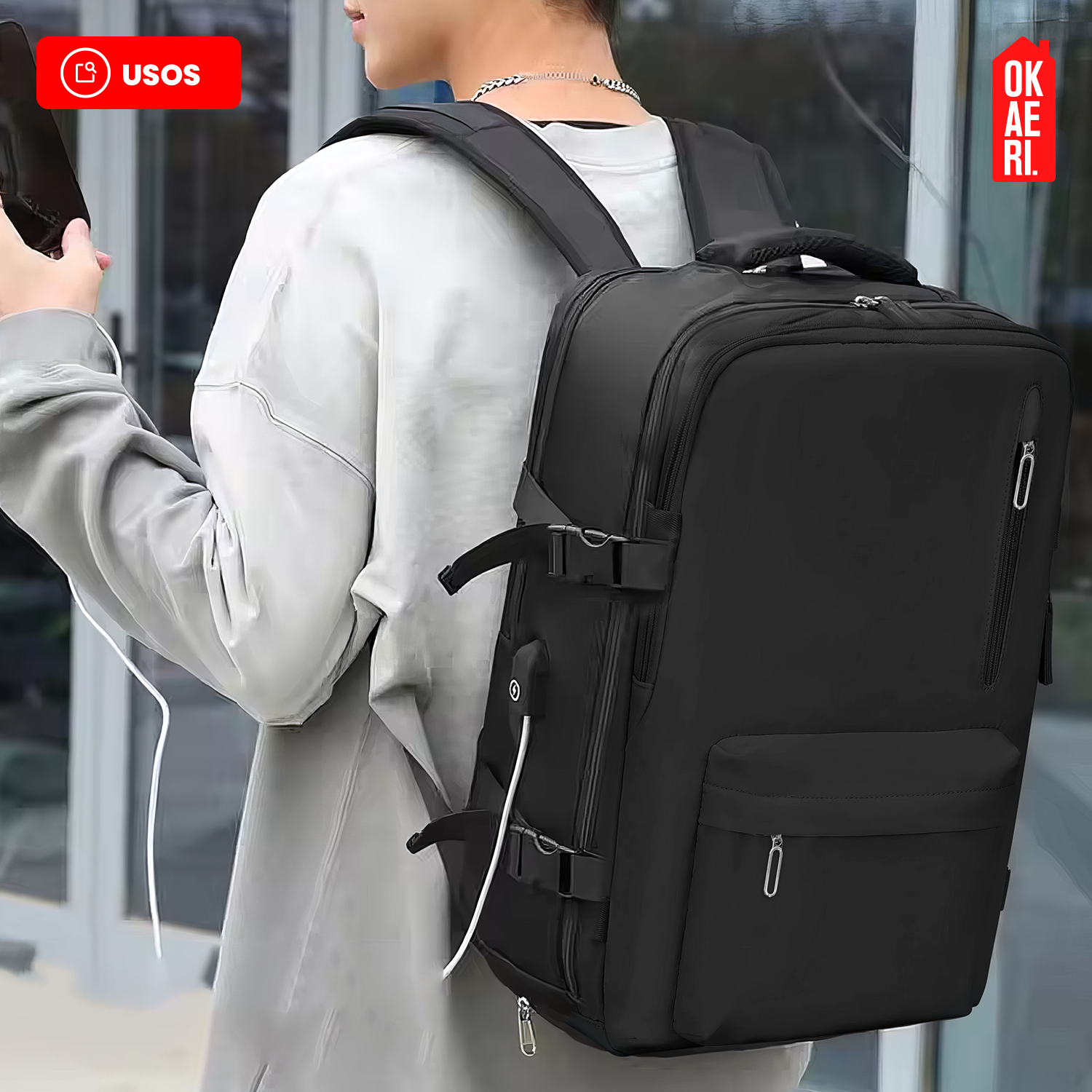 Mochila De Viaje Impermeable Avión Aprobado Capacidad De 40L-6