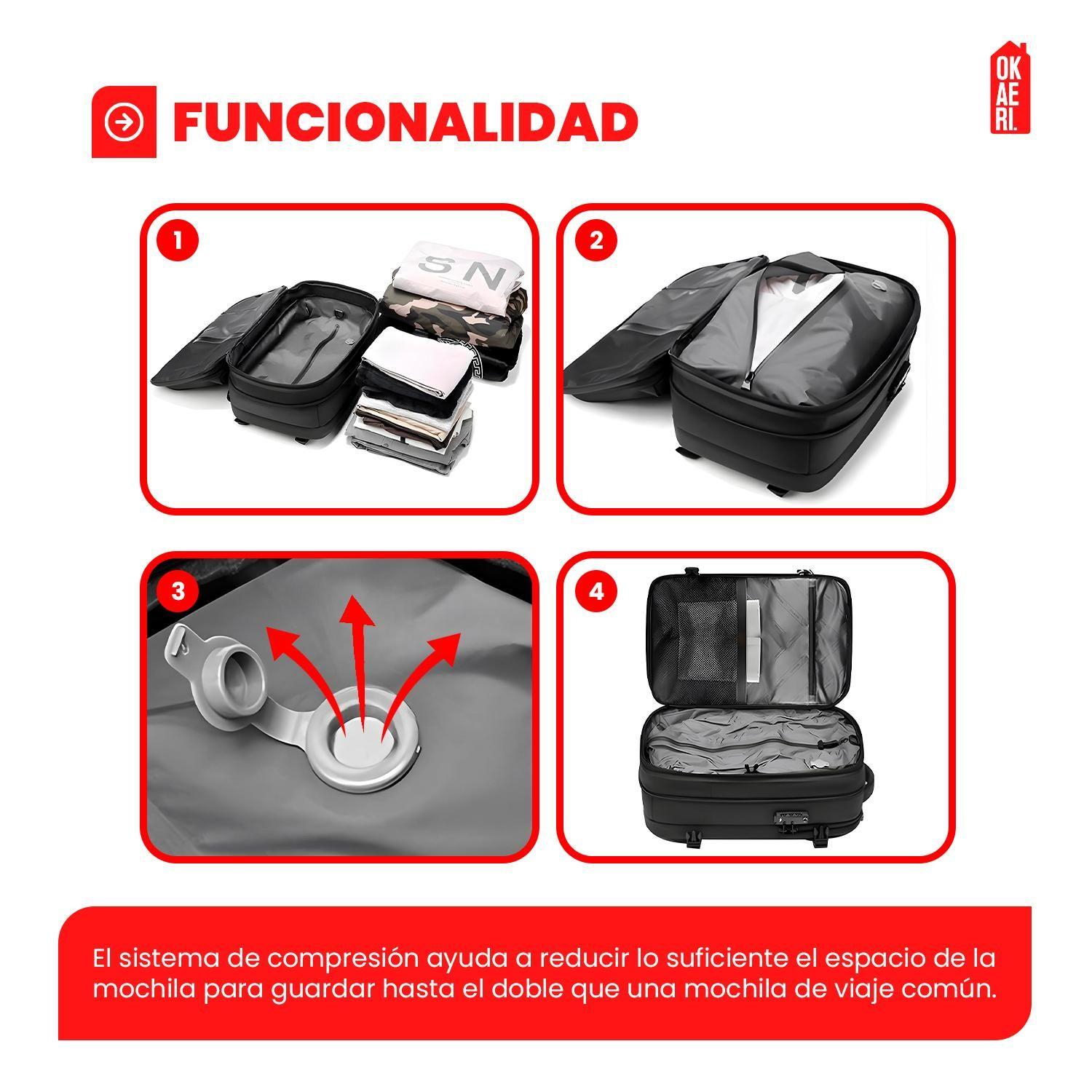 Mochila De Viaje Avion Expandible Impermeable Viral Tik Tok Diseño De La Tela Liso-6
