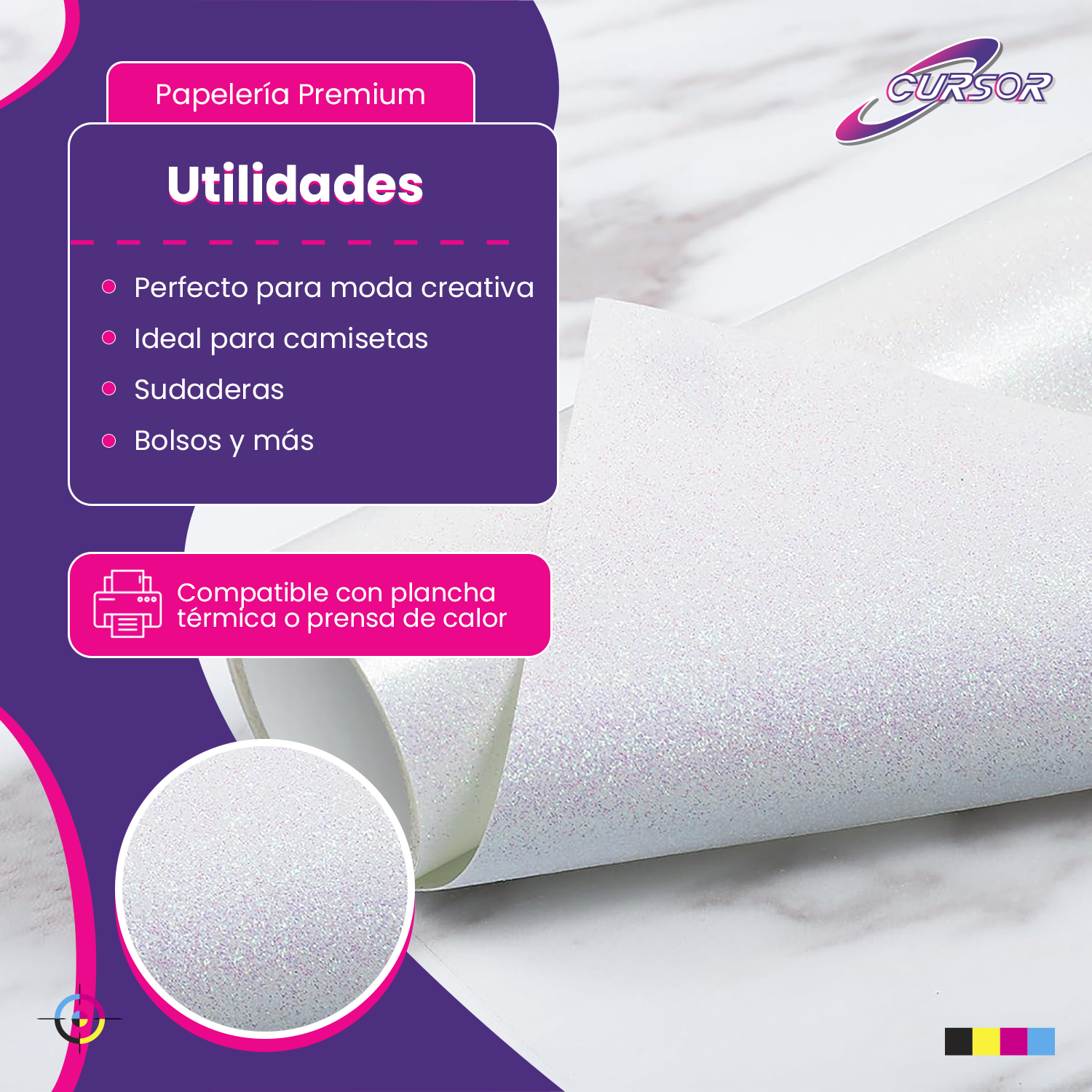 Vinilo Pu Glitter Blanco Arcoiris 50 Cm X 1 Mt Blanco Cursor-3
