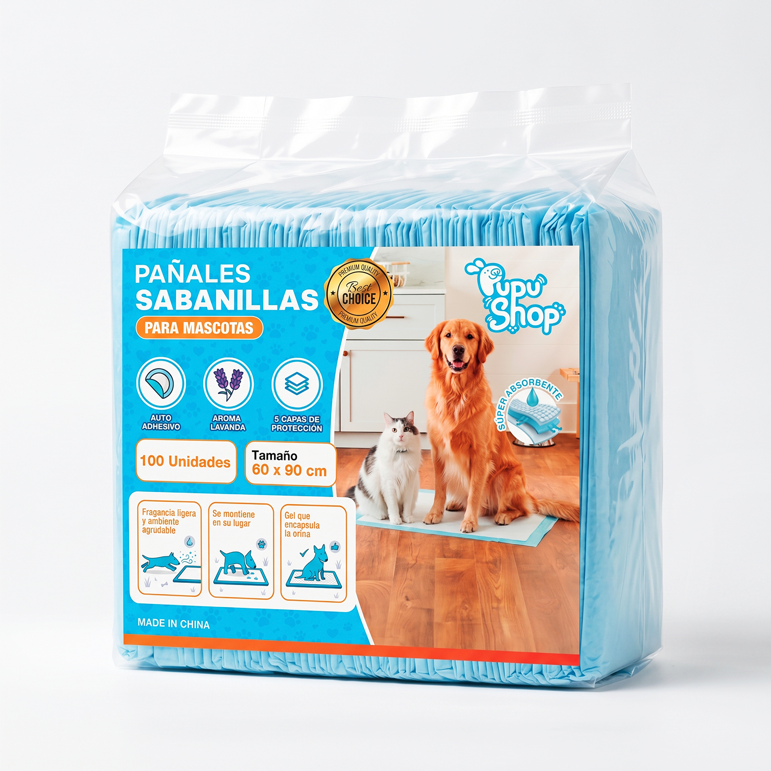 100 Pañales Sabanillas Mascotas Perros y gatos 90 x60 Cm-0