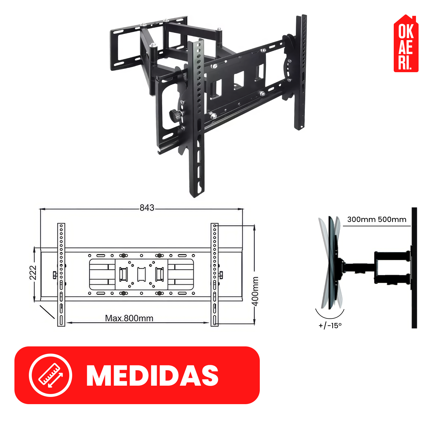 Soporte Tv Brazo Doble 180 Grados 45-80 Pulgadas Extendible Negro-3
