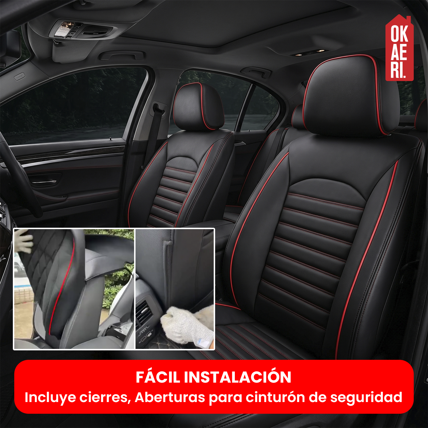 Funda Cubre Asiento Ecocuero – Set 5 Asientos Luxury OKAERI-5