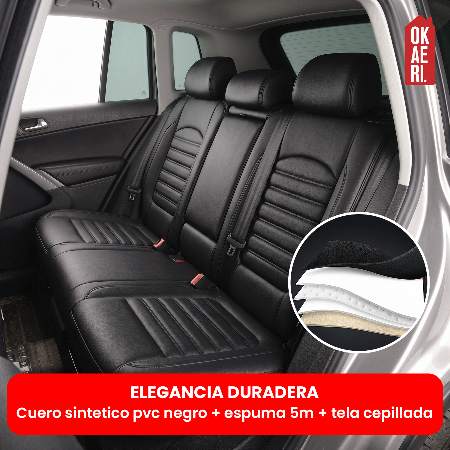 Funda Cubre Asiento Ecocuero – Set 5 Asientos Luxury OKAERI-7