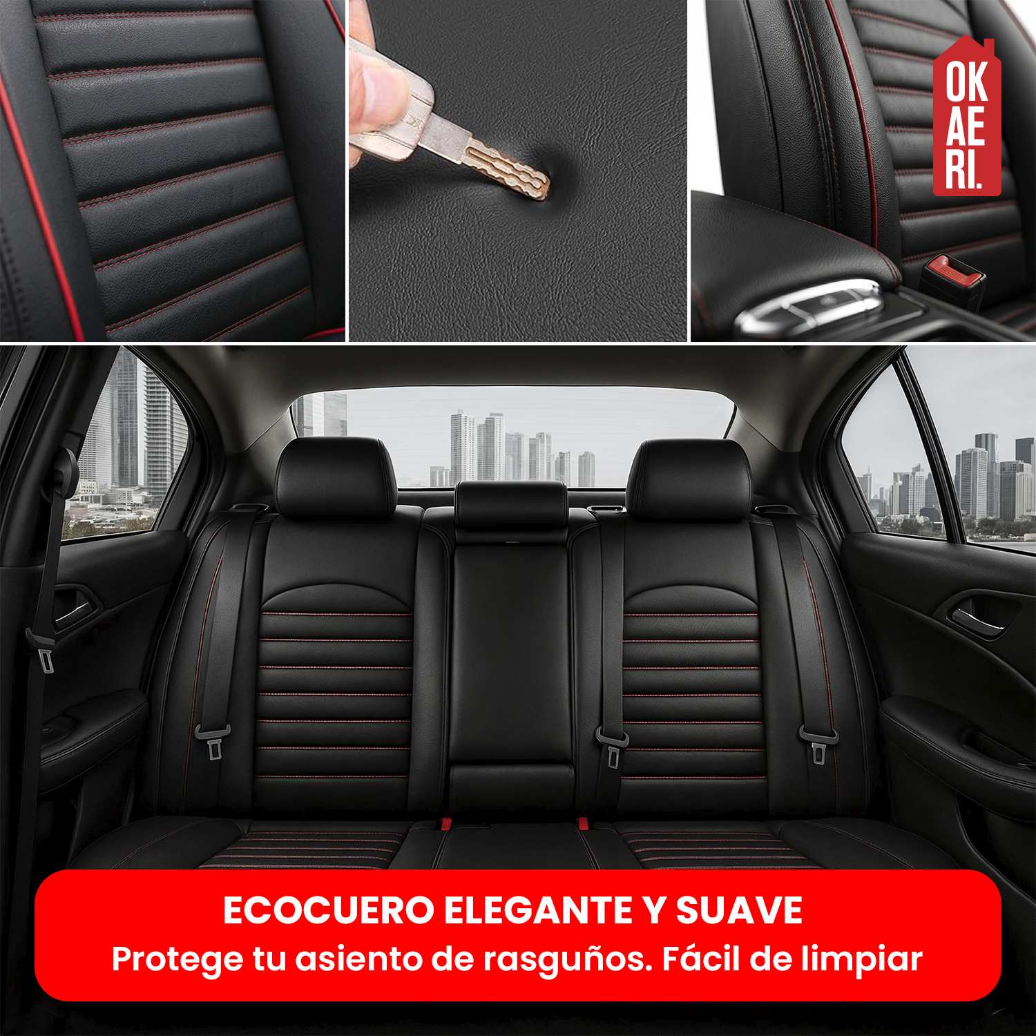 Funda Cubre Asiento Ecocuero – Set 5 Asientos Luxury OKAERI-8