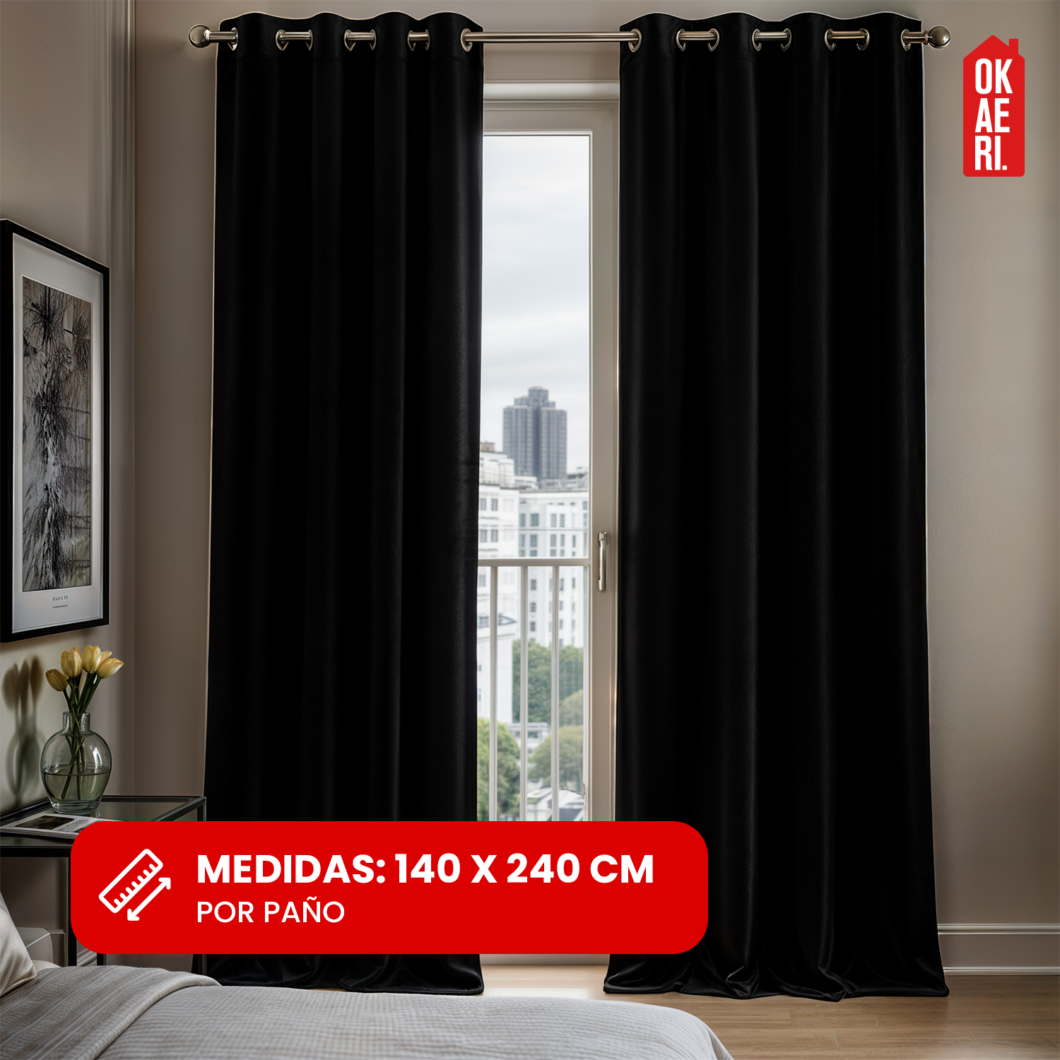 PACK X 2 CORTINA BLACKOUT 100% 140x230CM TEXTURA TERCIOPELO NEGRO-3