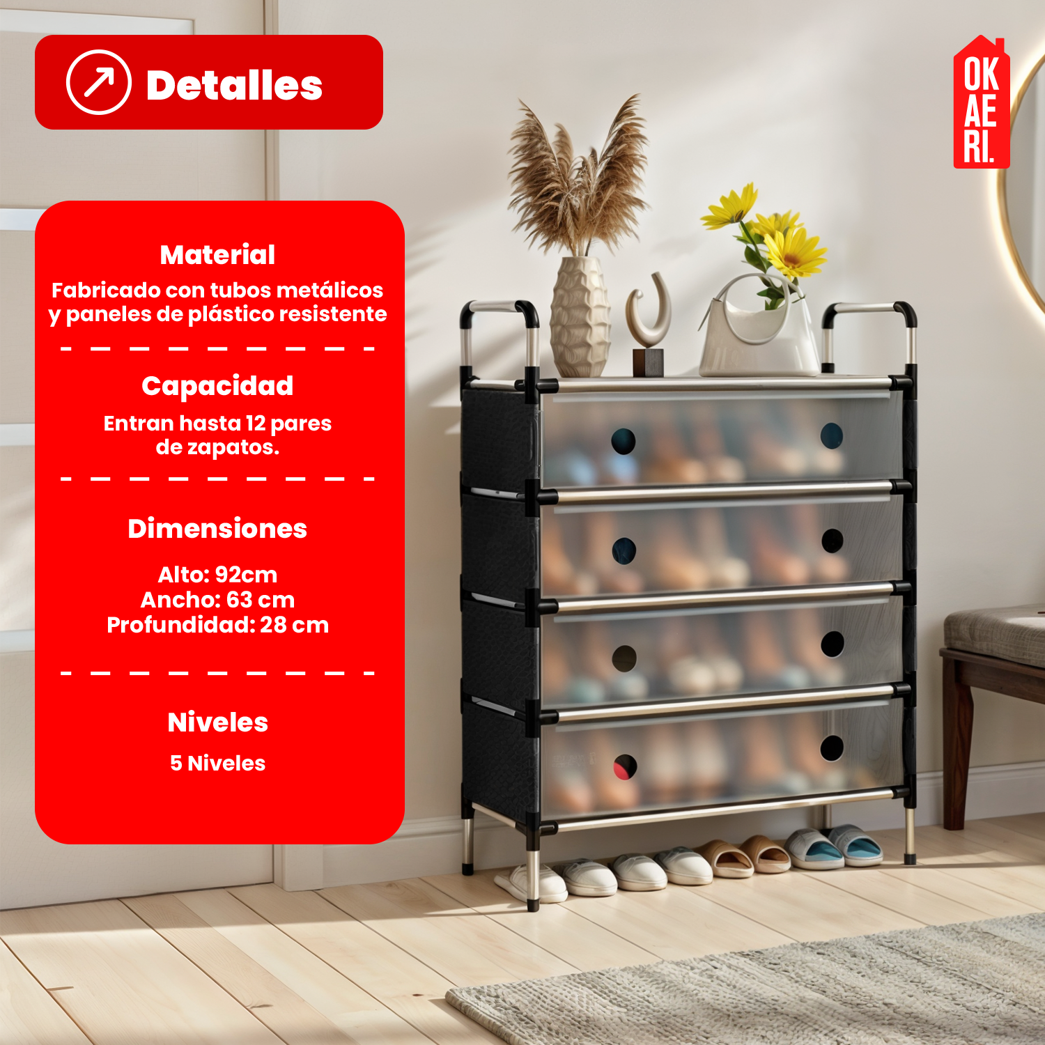 ZAPATERO MULTIFUNCIONAL - 5 NIVELES NEGRO 63*28*92CM-2