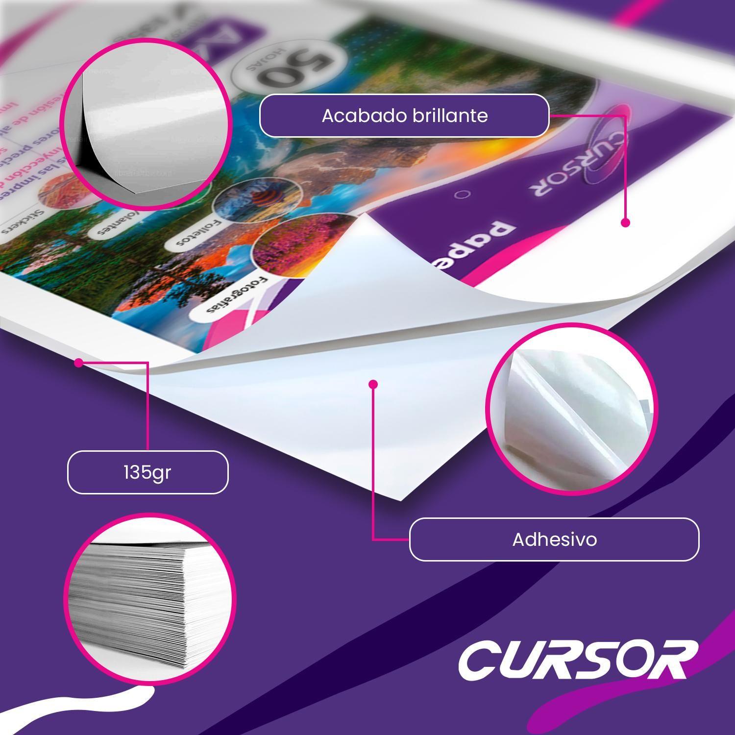 Papel Glossy Adhesivo 135g A4 Cursor Pack 300 Hojas-3