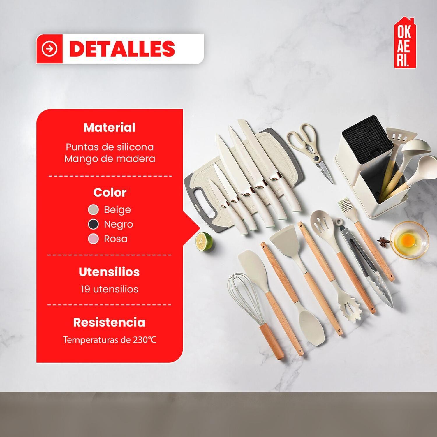 Set De Utensilios Silicon 19 Pzs Okaeri Cocina Espátulas Cuchara-9