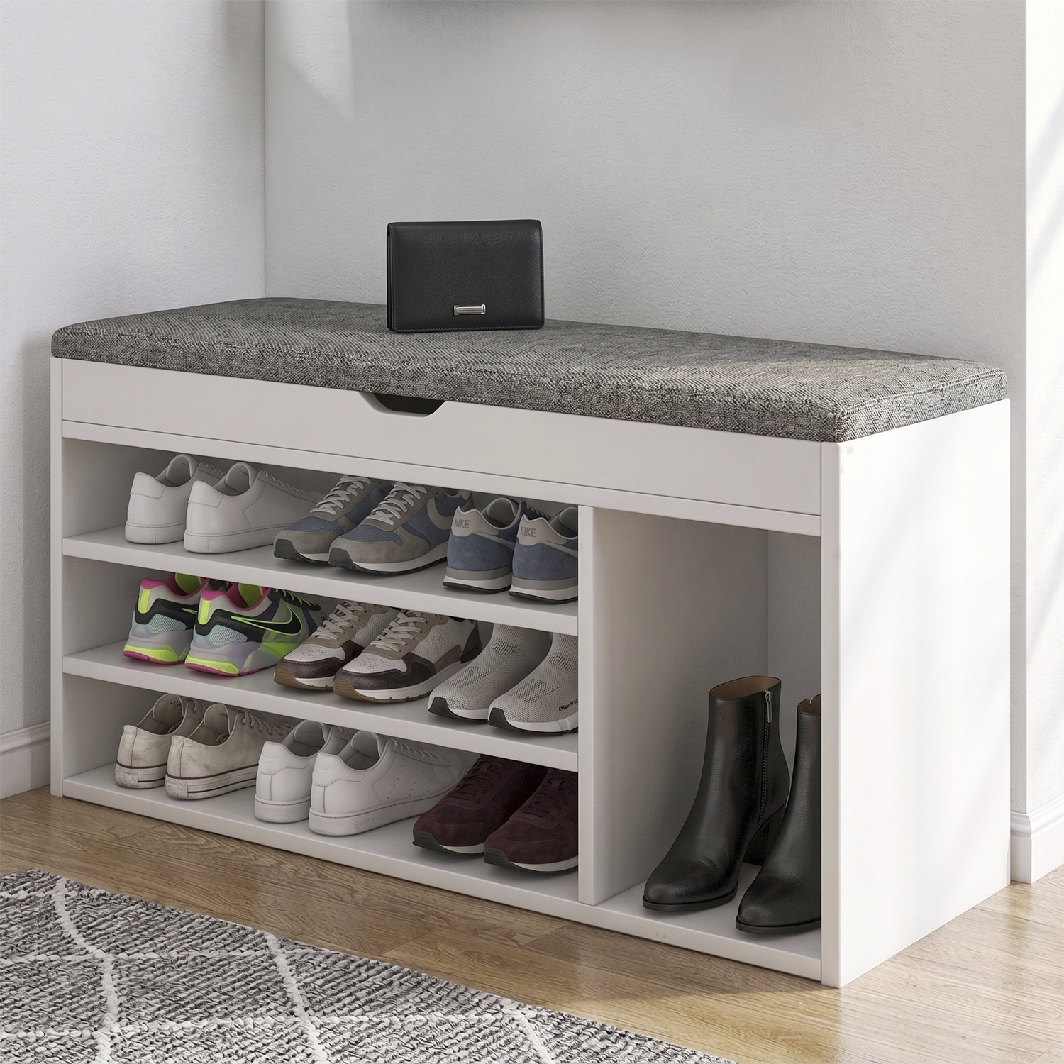 Banco Zapatero Organizador con Asiento MDF Blanco 8-10 Pares-2