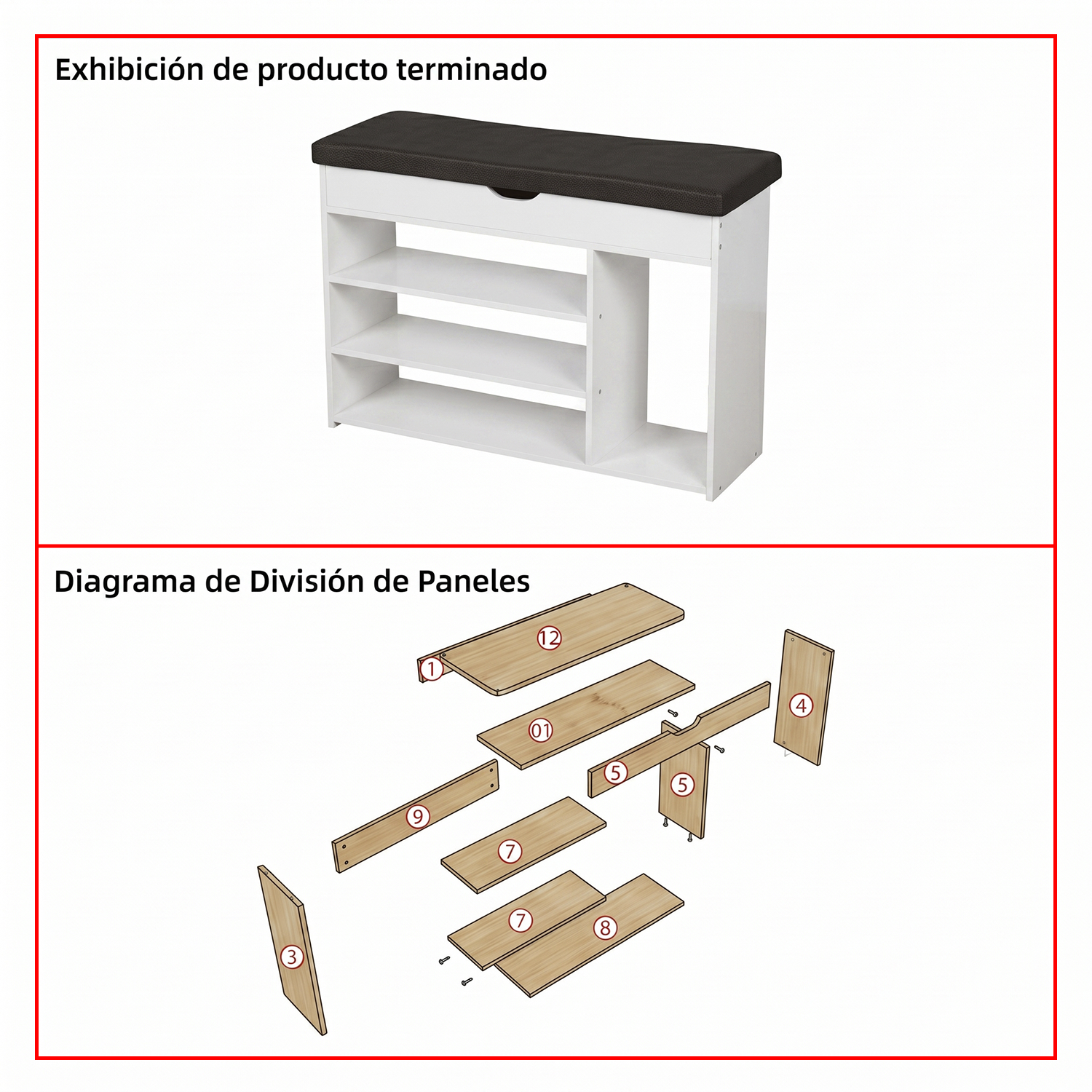Banco Zapatero Organizador con Asiento MDF Blanco 8-10 Pares-7