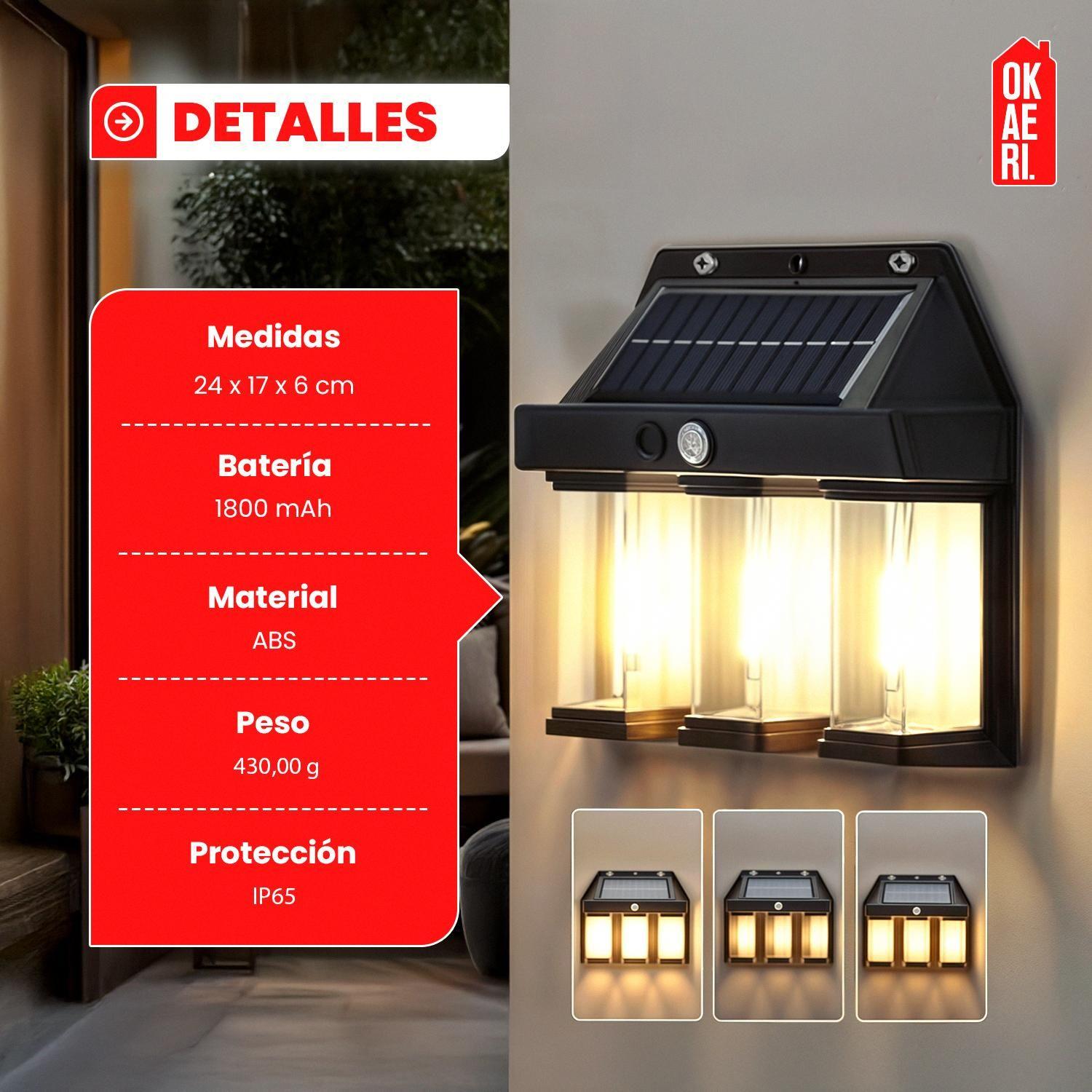 LAMPARA APLIQUE DE PARED SOLAR 3 FOCOS 3W 2700K-2